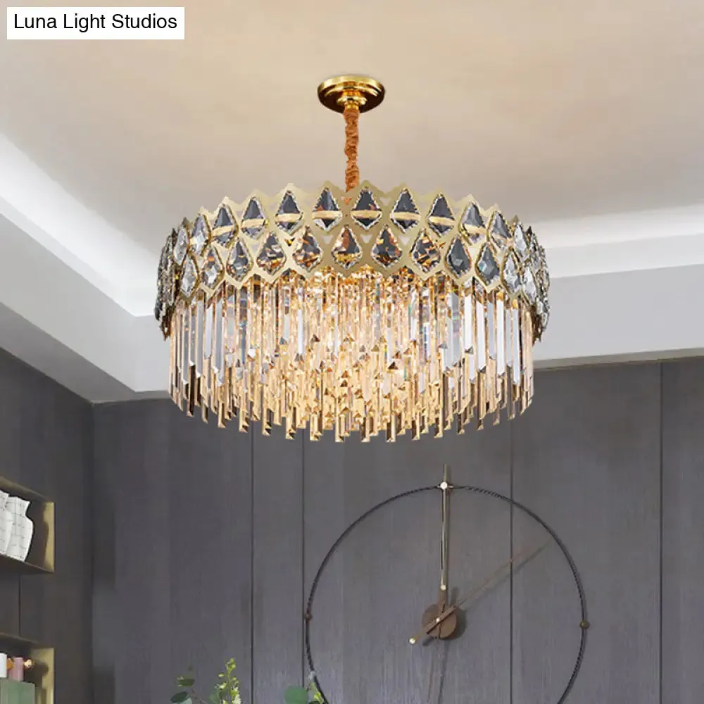 10-Light Crystal Block Pendant Chandelier in Gold for Bedroom