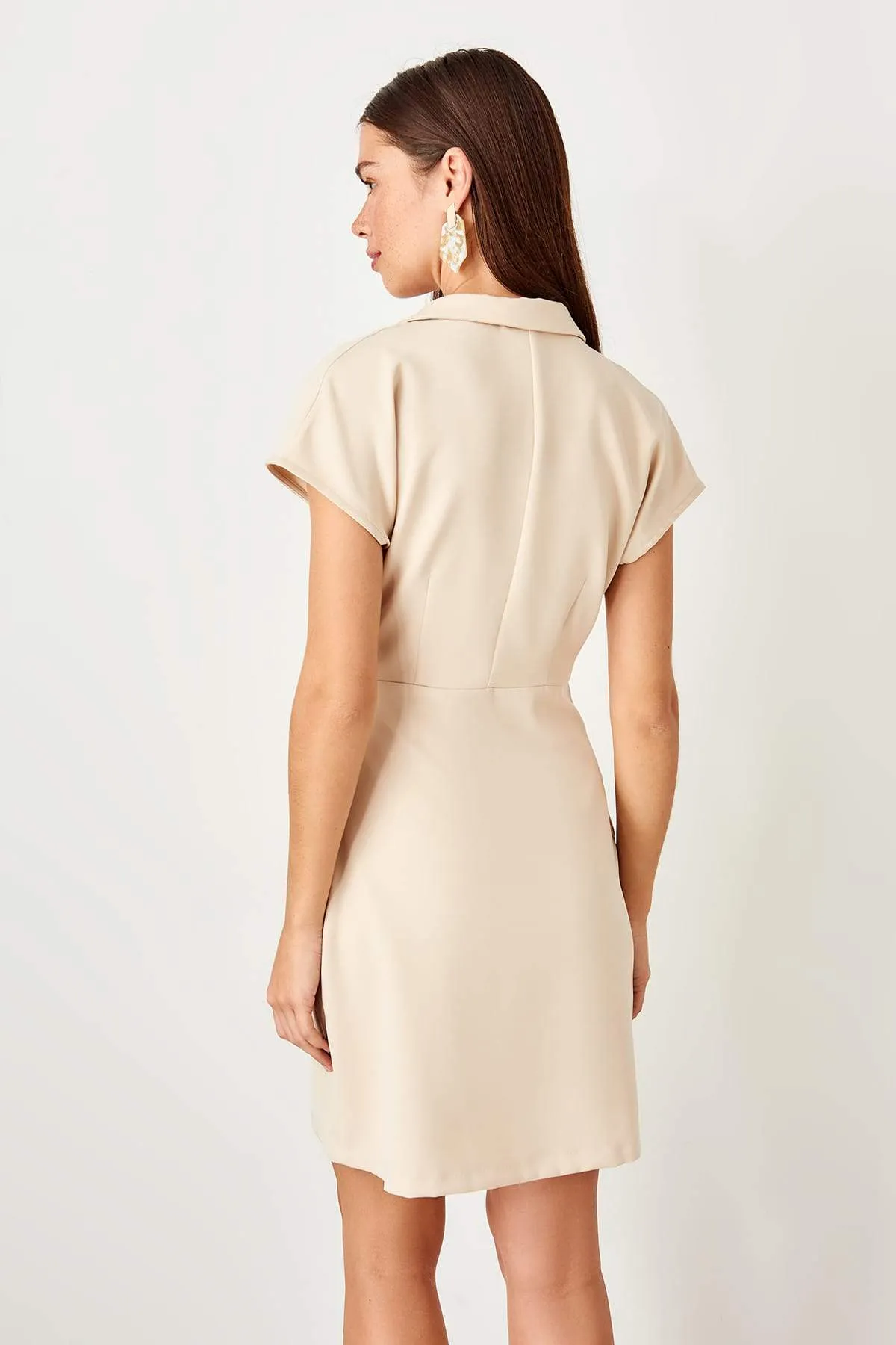 12777 Beige Wrap Skirt Dress