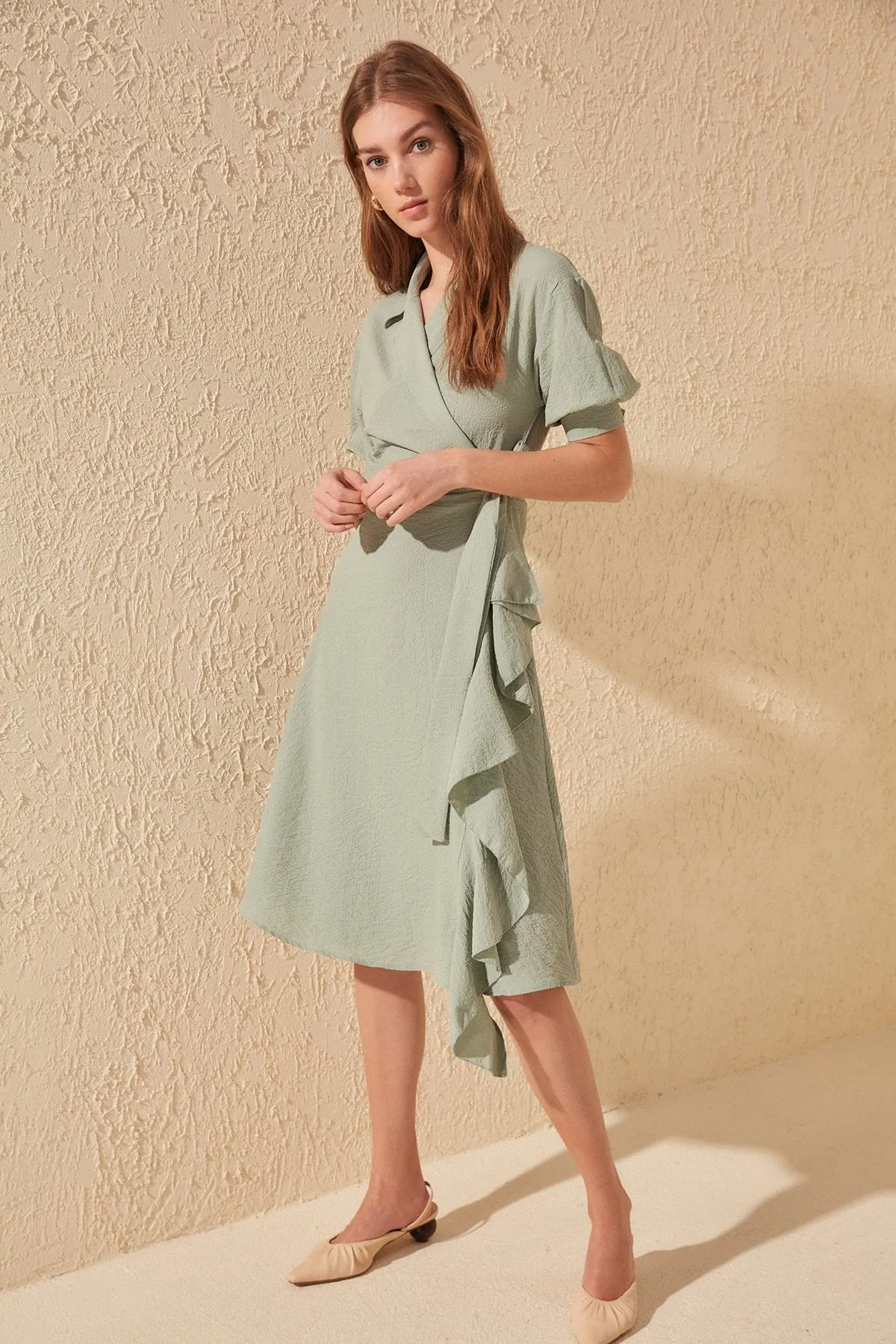 16470 Mint Ruffle Wrap Dress