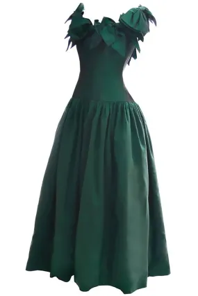 1980s Victor Costa Vintage Evening Gown Iridescent Green Bows 6/8