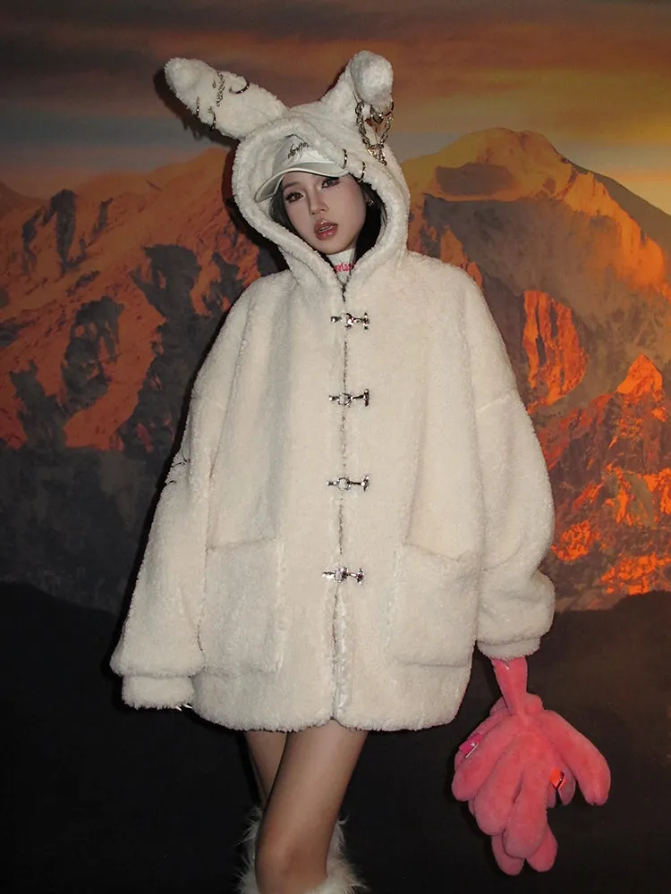 【23s December.】Cute Bunny Ears Hooded Sherpa Jacket