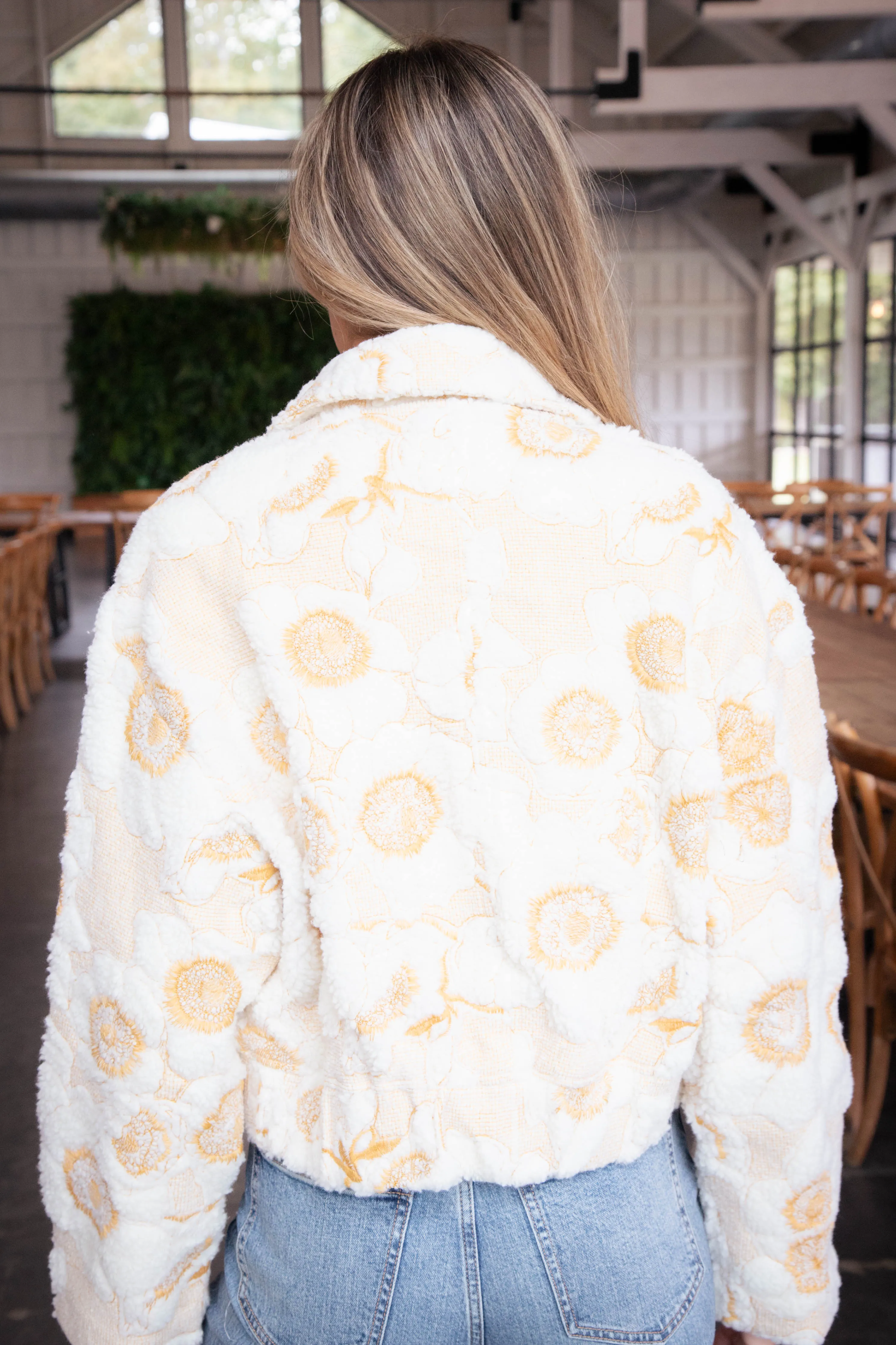 Abigale Sherpa Floral Jacket, Cream/Mustard