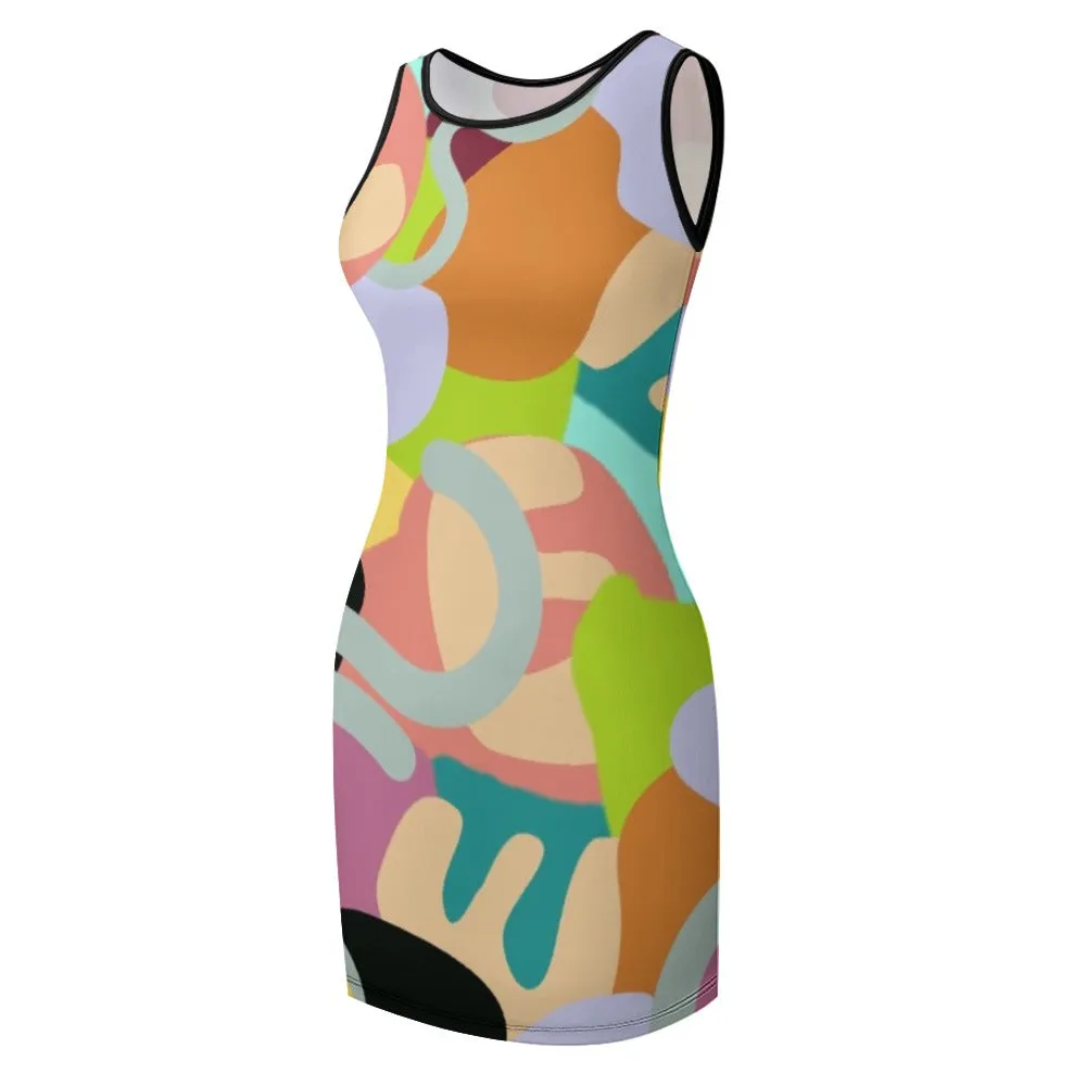 Abstract Wild Temperament Slim Fit Sleeveless Tank Dress