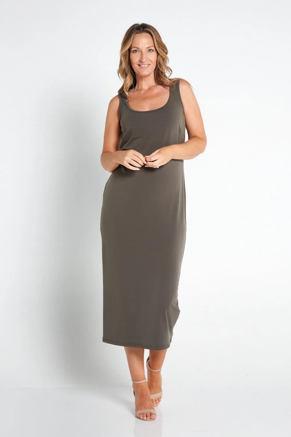 Amy Midi Stretch Slip - Khaki