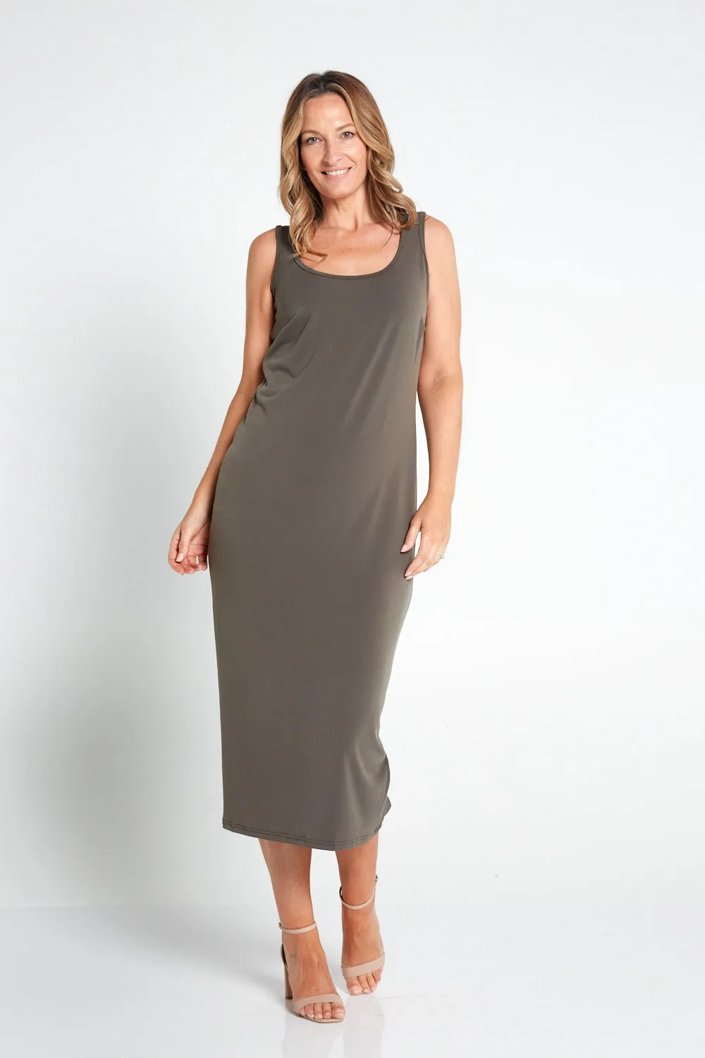 Amy Midi Stretch Slip - Khaki