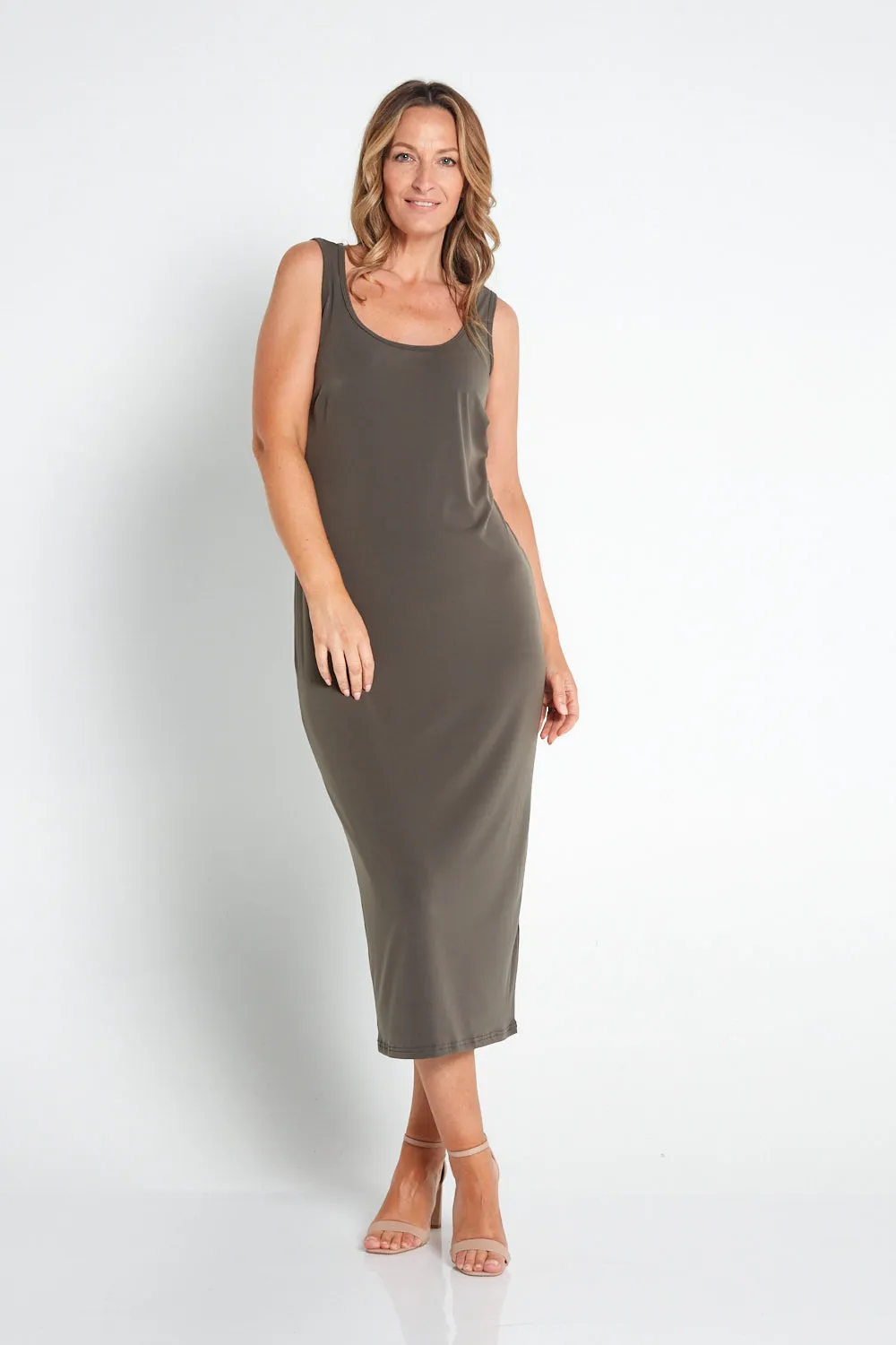 Amy Midi Stretch Slip - Khaki