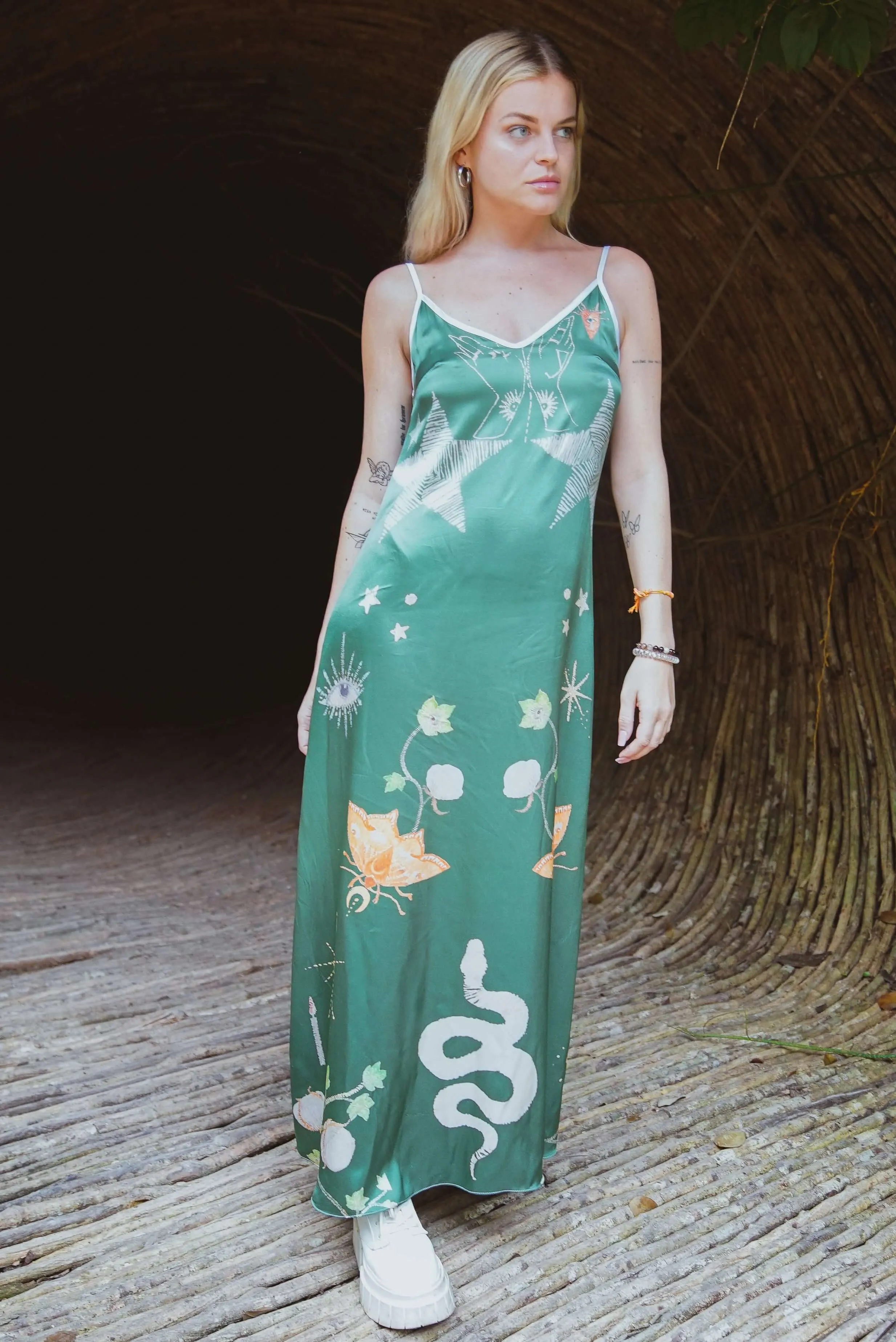 Andromeda Silk Dress in Jungle Altar