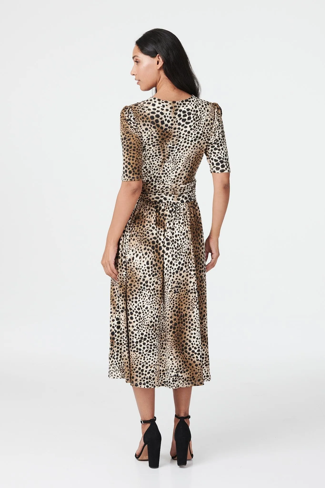 Animal Print Ruched Midi Dress