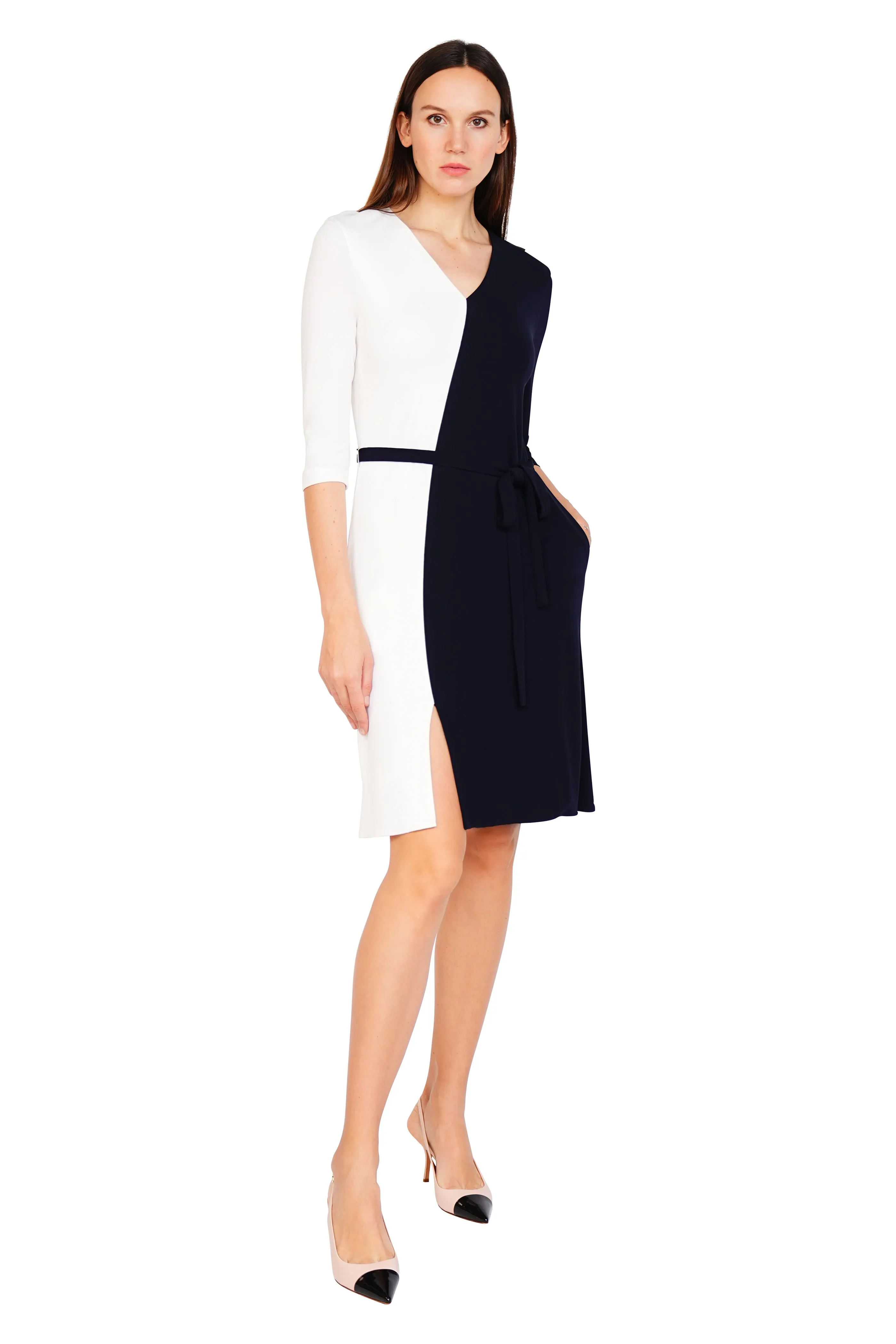 Anna Mid Sleeves Two-Toned Jersey Dress