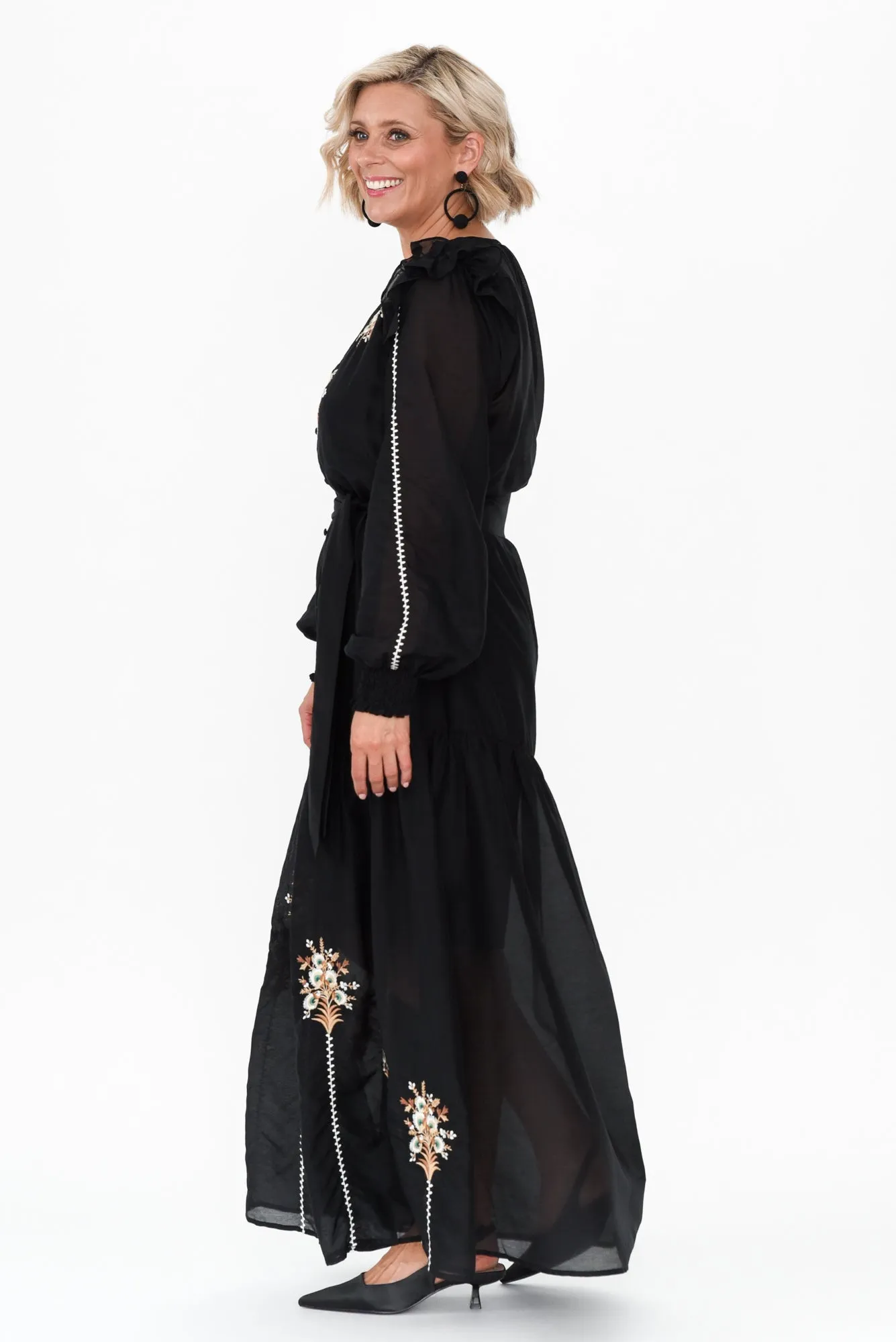 Aquila Black Embroidered Cotton Silk Dress