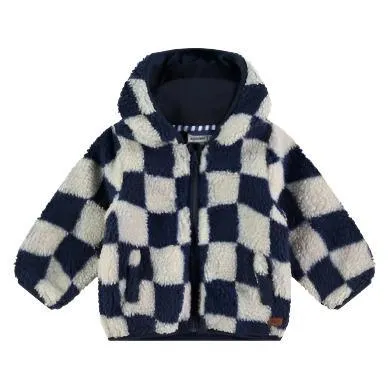 Baby Boy Sweaters | Jacket-  Navy Check Sherpa | BABYFACE