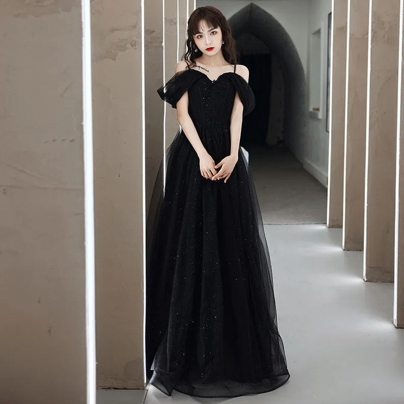 Banquet Evening Dress Female  Summer New Student Adult Ceremony Host Long off-Shoulder Strap Dress