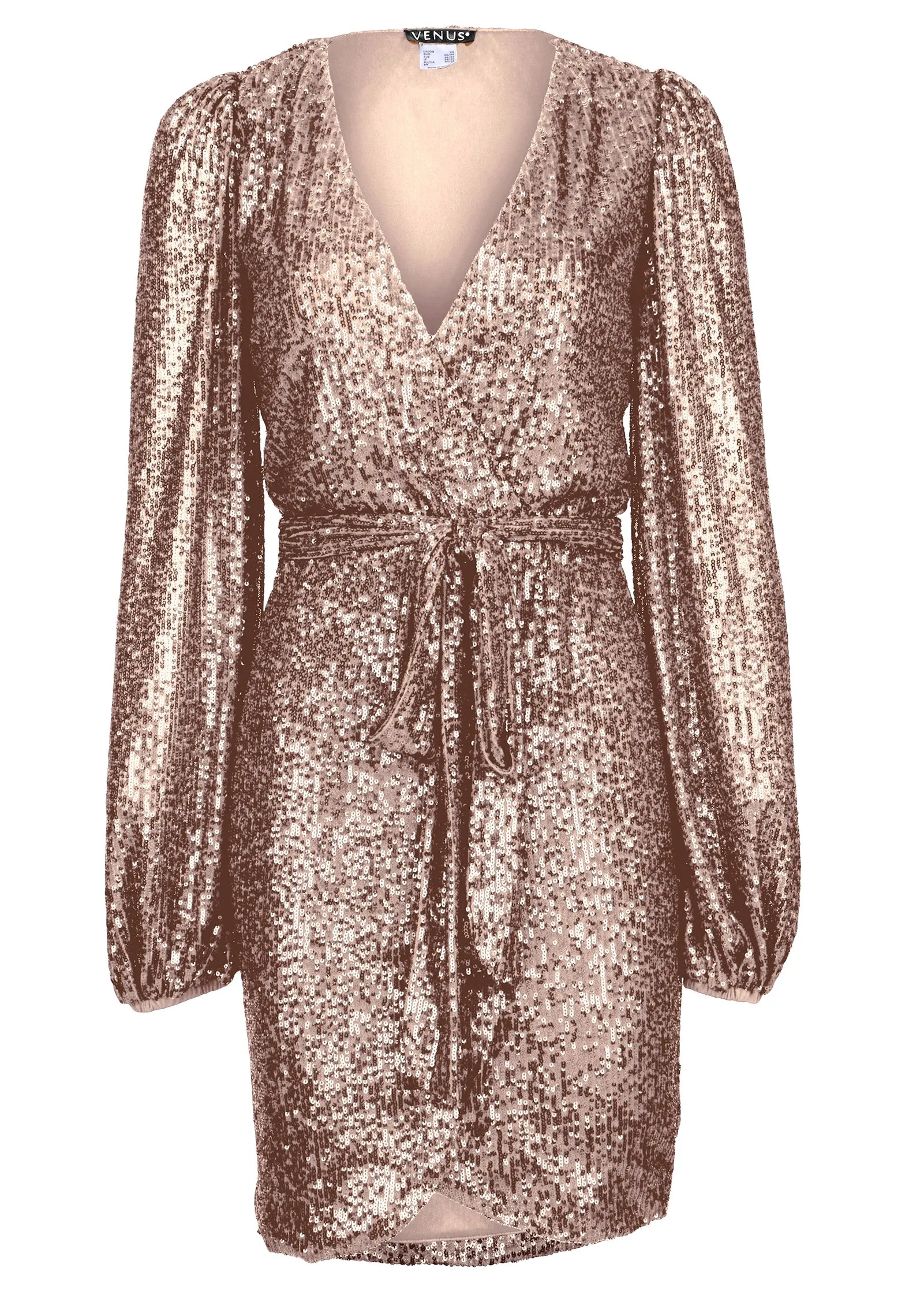 Belted Sequin Wrap Dress - Silver & Gold