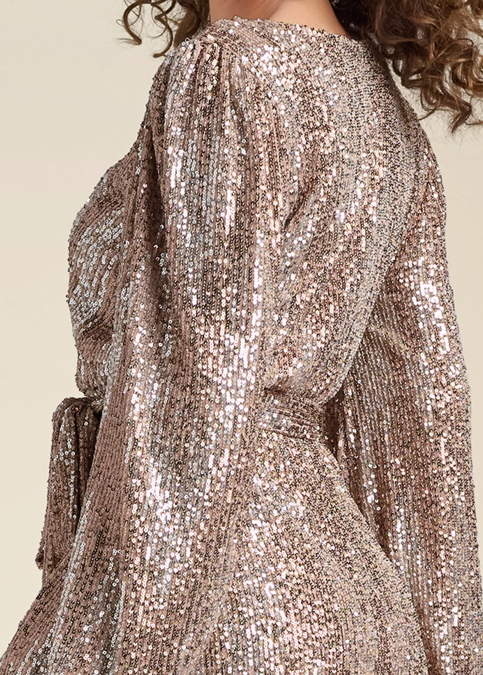 Belted Sequin Wrap Dress - Silver & Gold