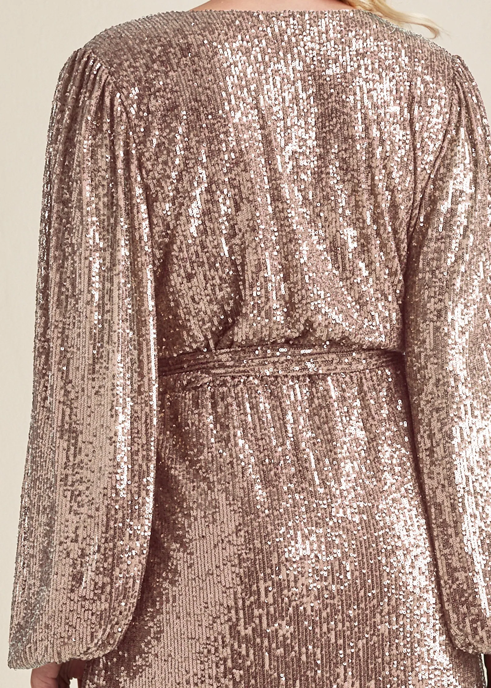 Belted Sequin Wrap Dress - Silver & Gold