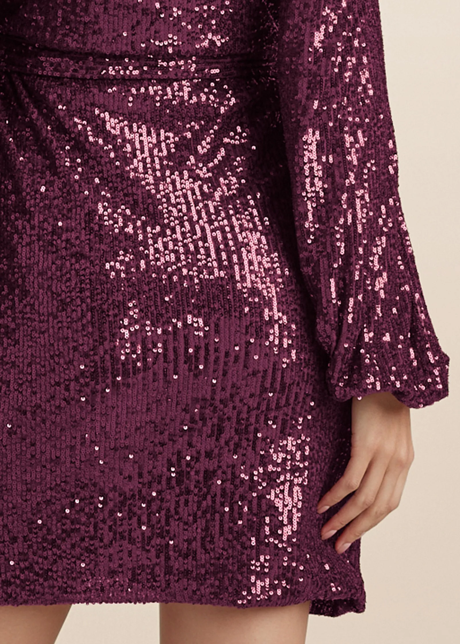 Belted Sequin Wrap Dress - Wine