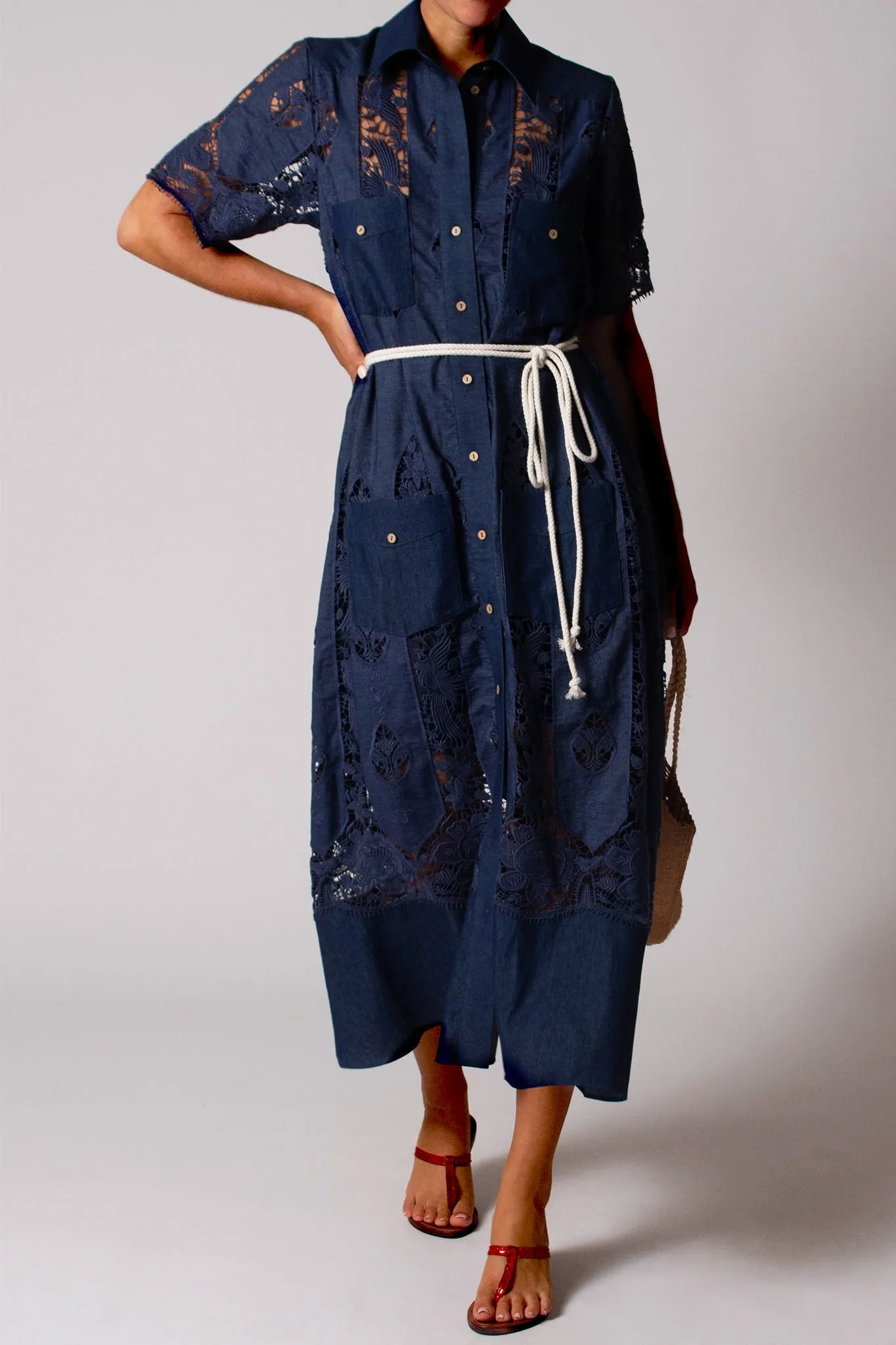 Berly Granadilla Lace Dress in Dark Denim by Miguelina