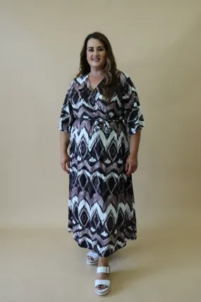 Beth Faux Wrap Dress in Brown Print