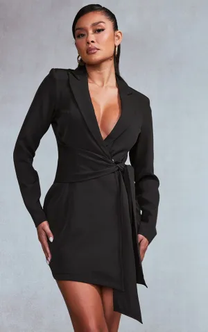 Black Wrap Detail Blazer Dress