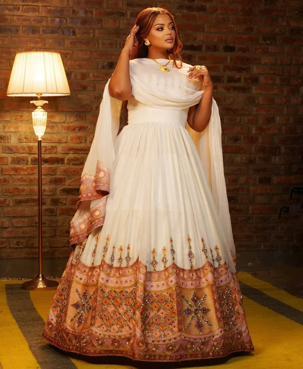 Bold Traditional Ethiopian Piece with Glowing Embroidery Design: for Cultural Events Habesha Dress