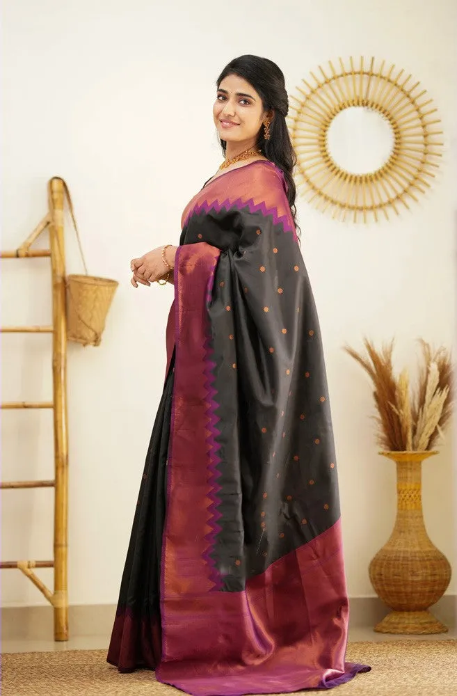 Breathtaking Black Soft Silk Saree with Glittering Blouse Piece