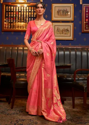 Brink Pink Designer Satin Silk Saree