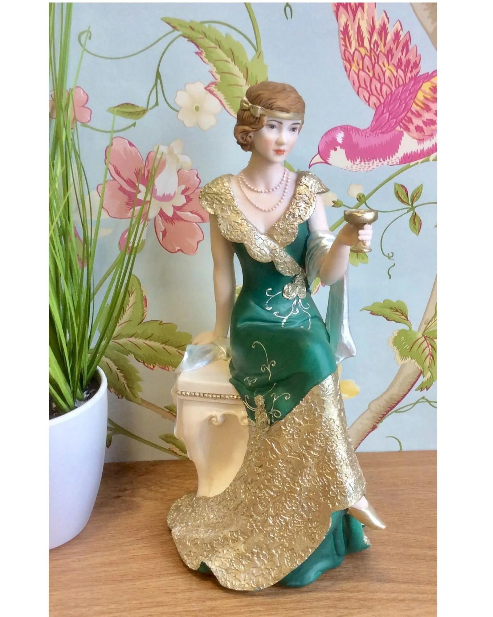 Broadway Belles Jacqueline Emerald Green and Gold Seated Charleston Figurine