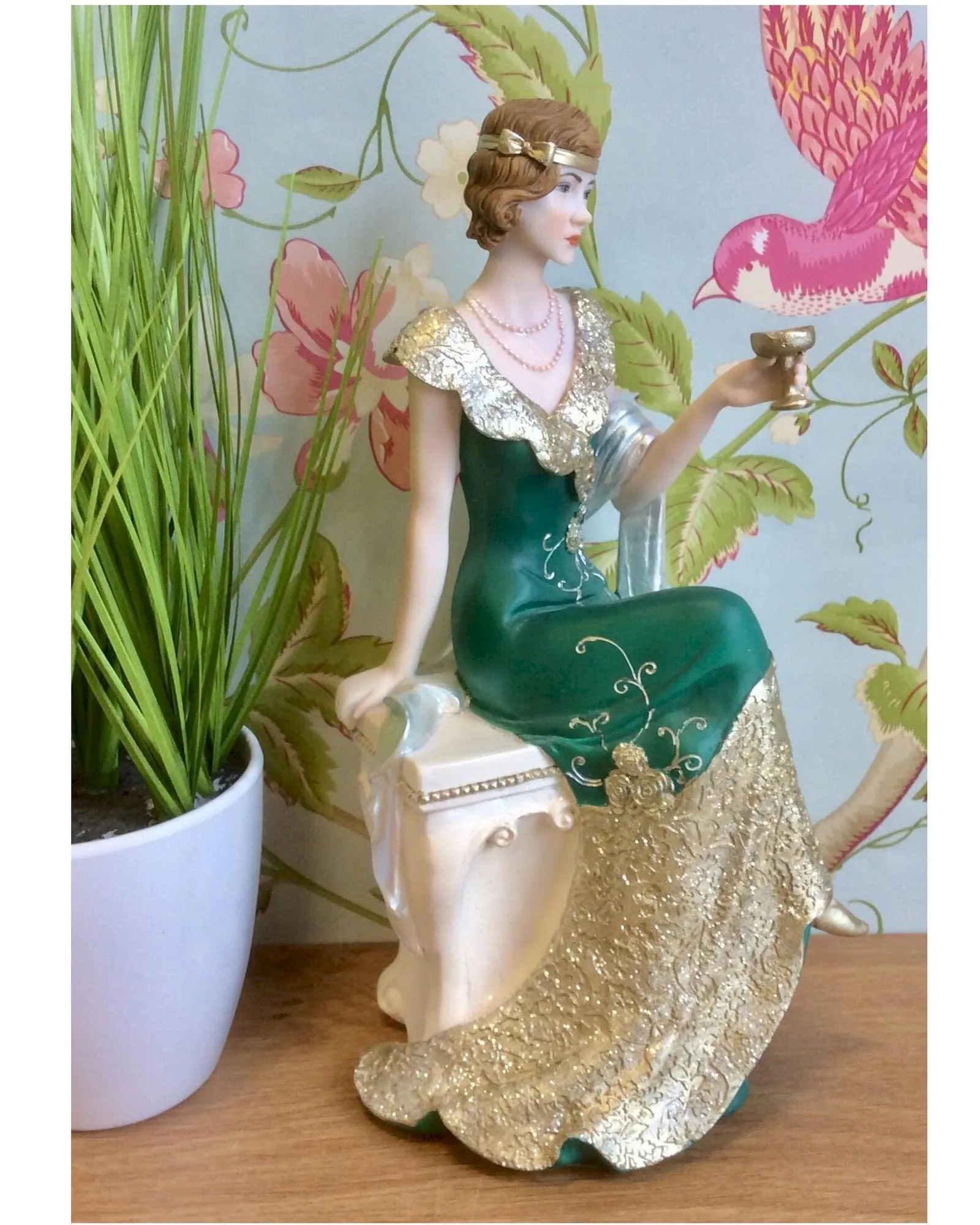 Broadway Belles Jacqueline Emerald Green and Gold Seated Charleston Figurine