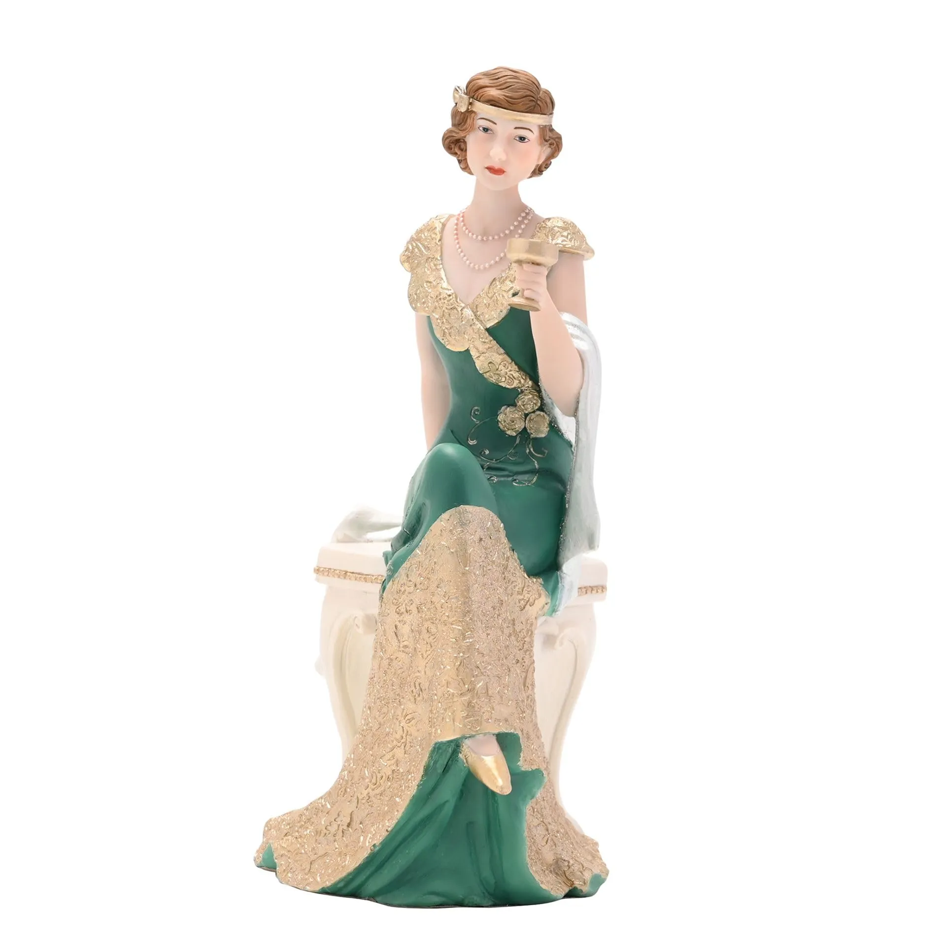 Broadway Belles Jacqueline Emerald Green and Gold Seated Charleston Figurine