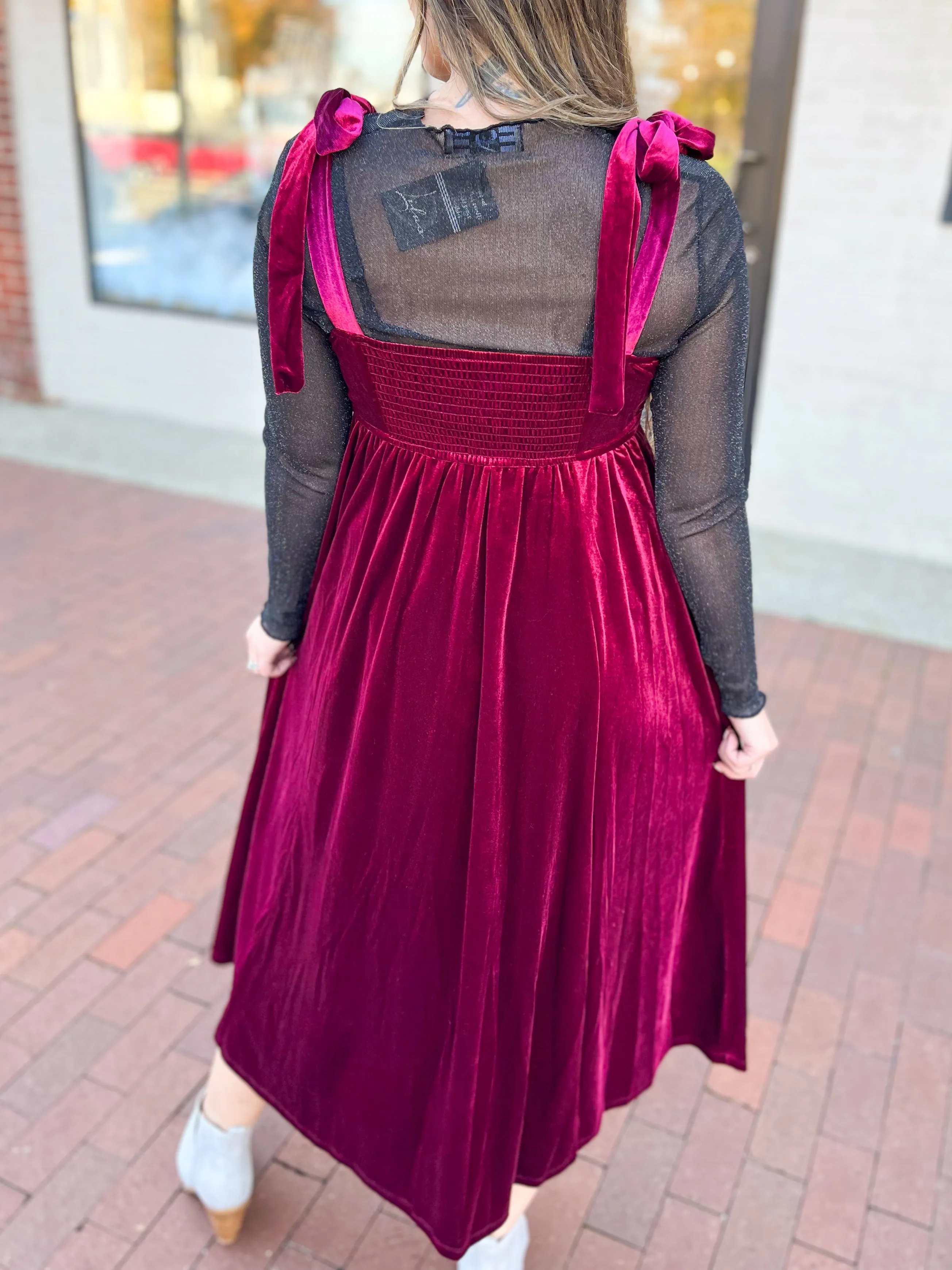 Burgundy Velvet Midi Dress