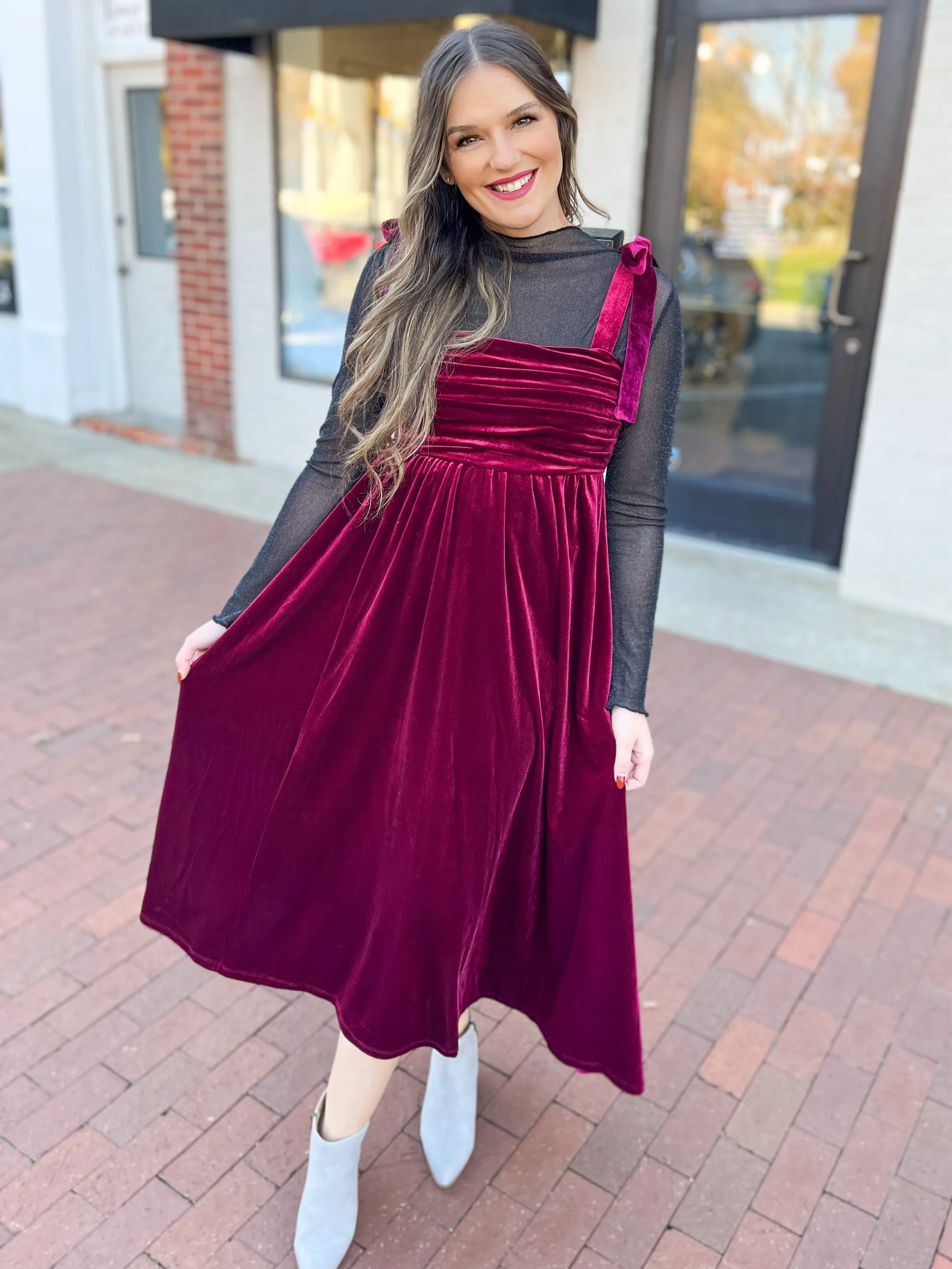 Burgundy Velvet Midi Dress