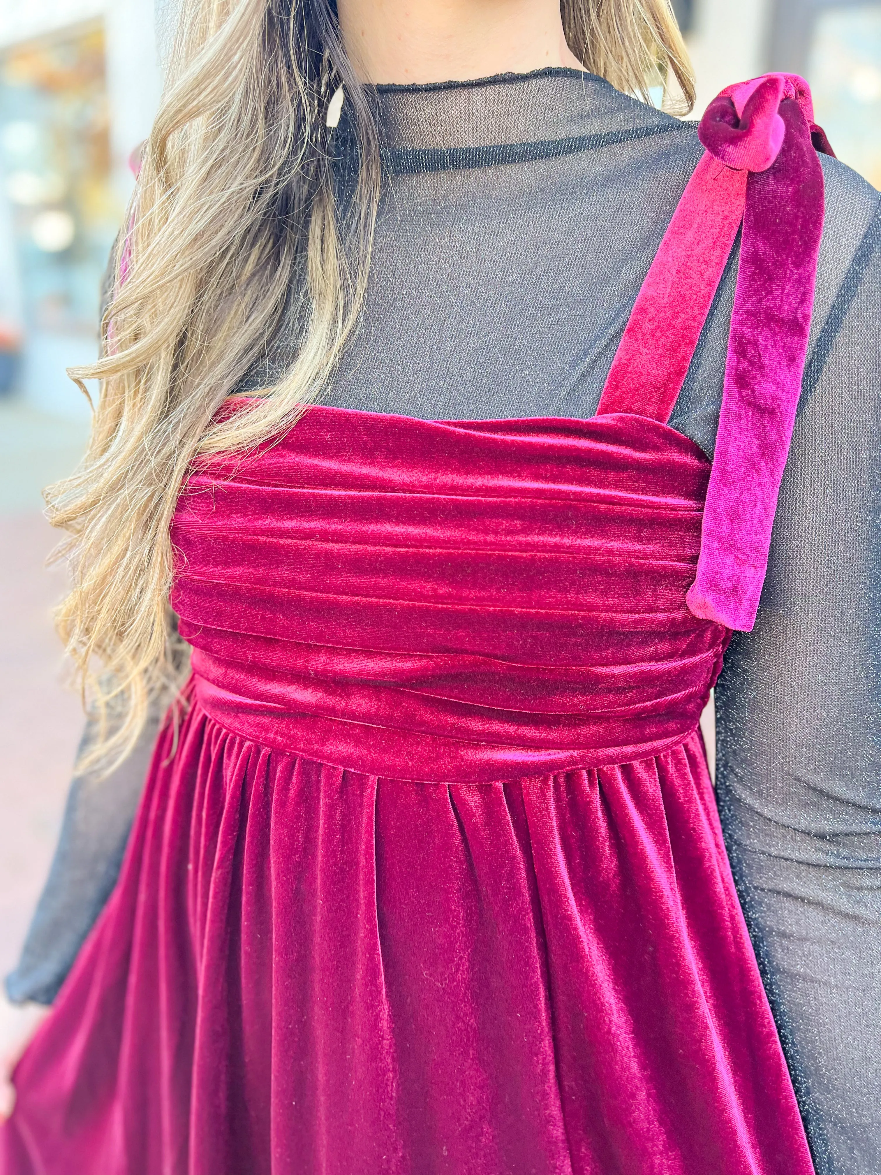 Burgundy Velvet Midi Dress