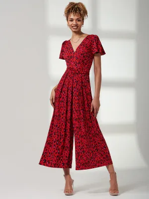 Cap Sleeve Culotte Jumpsuit, Red Animal