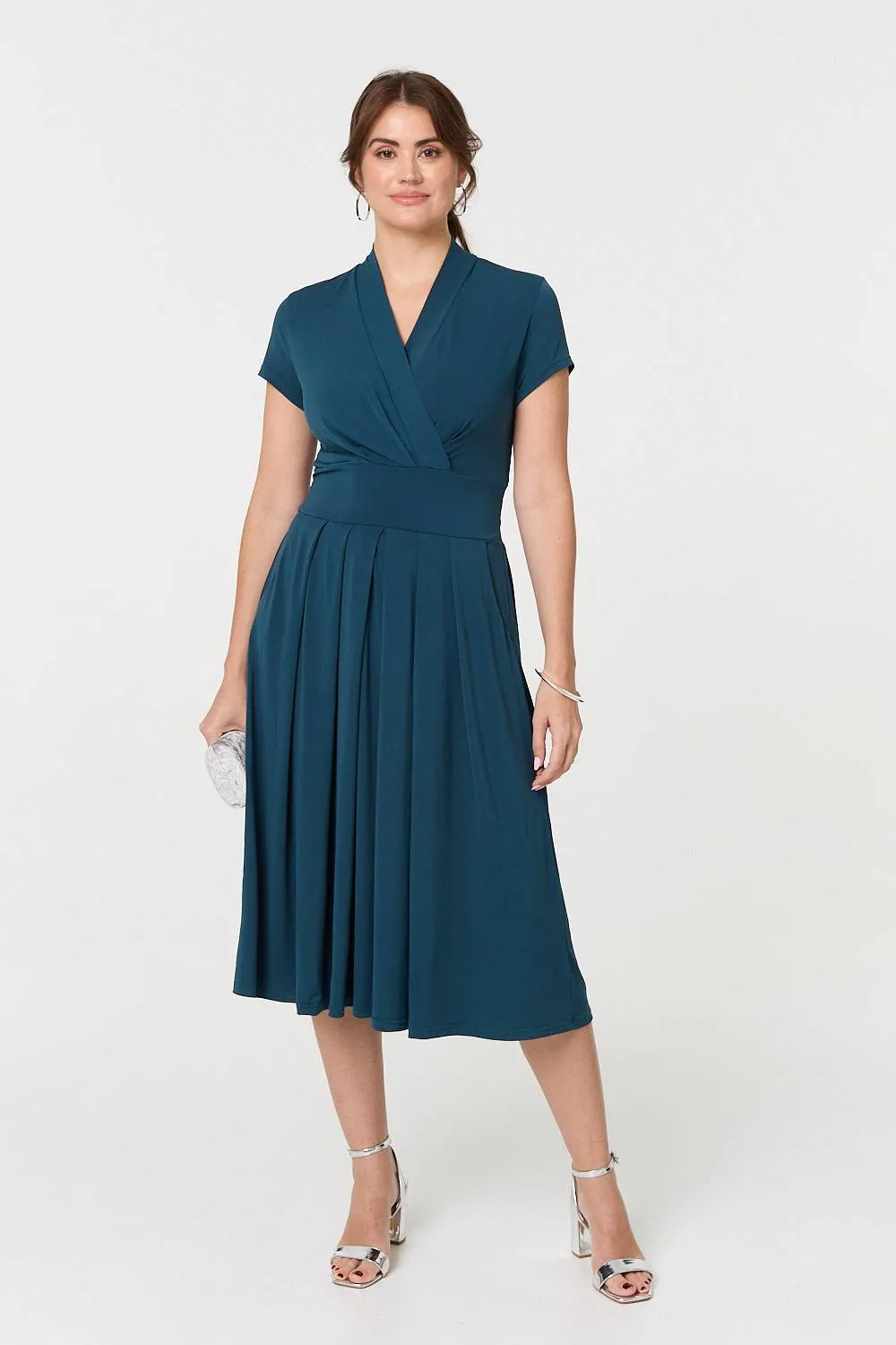 Cap Sleeve Tie Waist Jersey Midi Dress