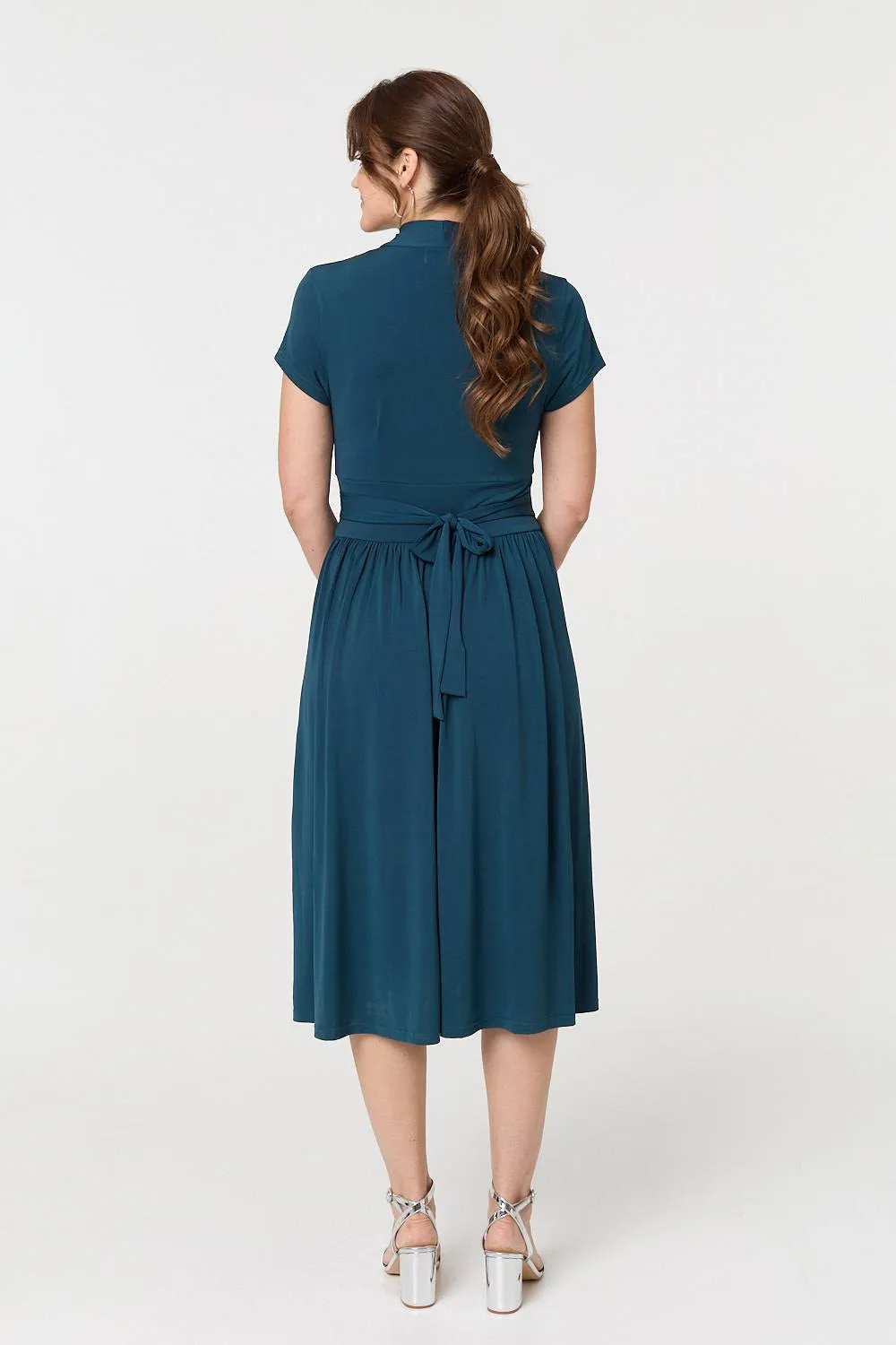 Cap Sleeve Tie Waist Jersey Midi Dress