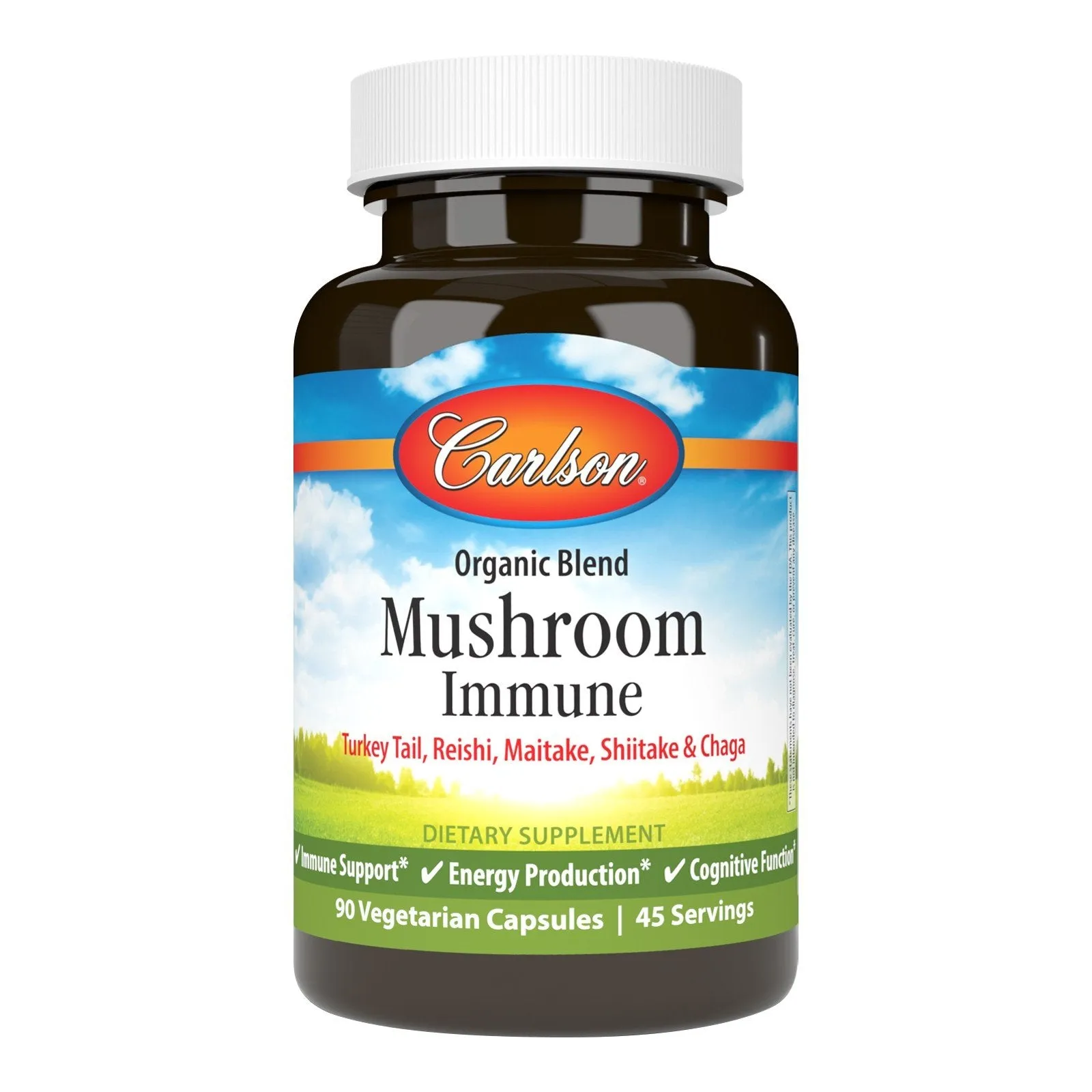 Carlson Laboratories Organic Blend Mushroom Immune(Turkey Tail, Reishi, Maitake, Shiitake & Chaga) 90 VegCap