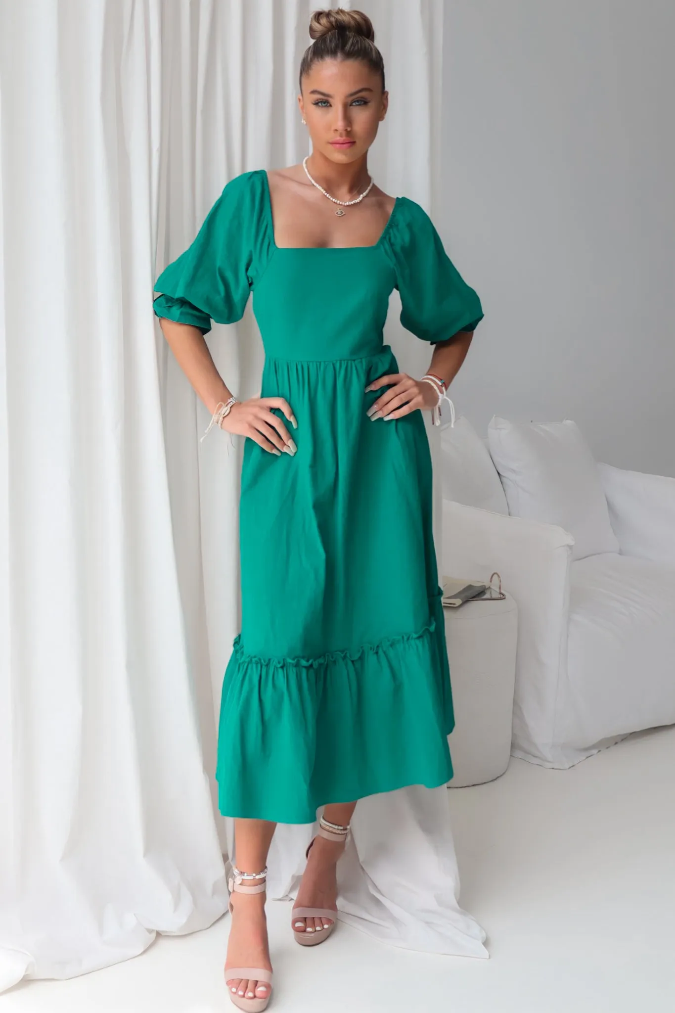 Cecilia Midi Dress - Emerald Green