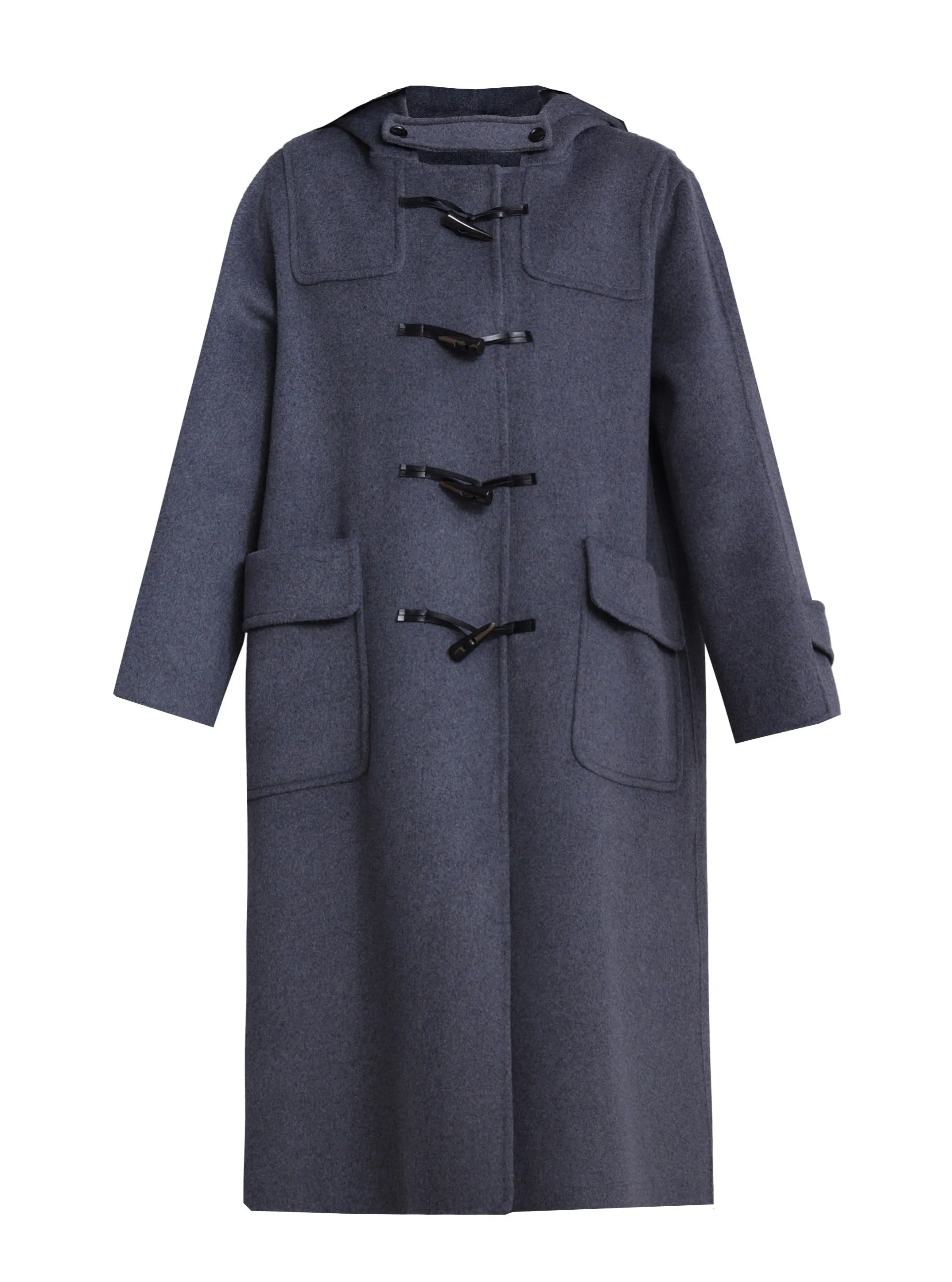 Classic Charcoal Duffle Coat - Long Wool Toggle Coat with Hood