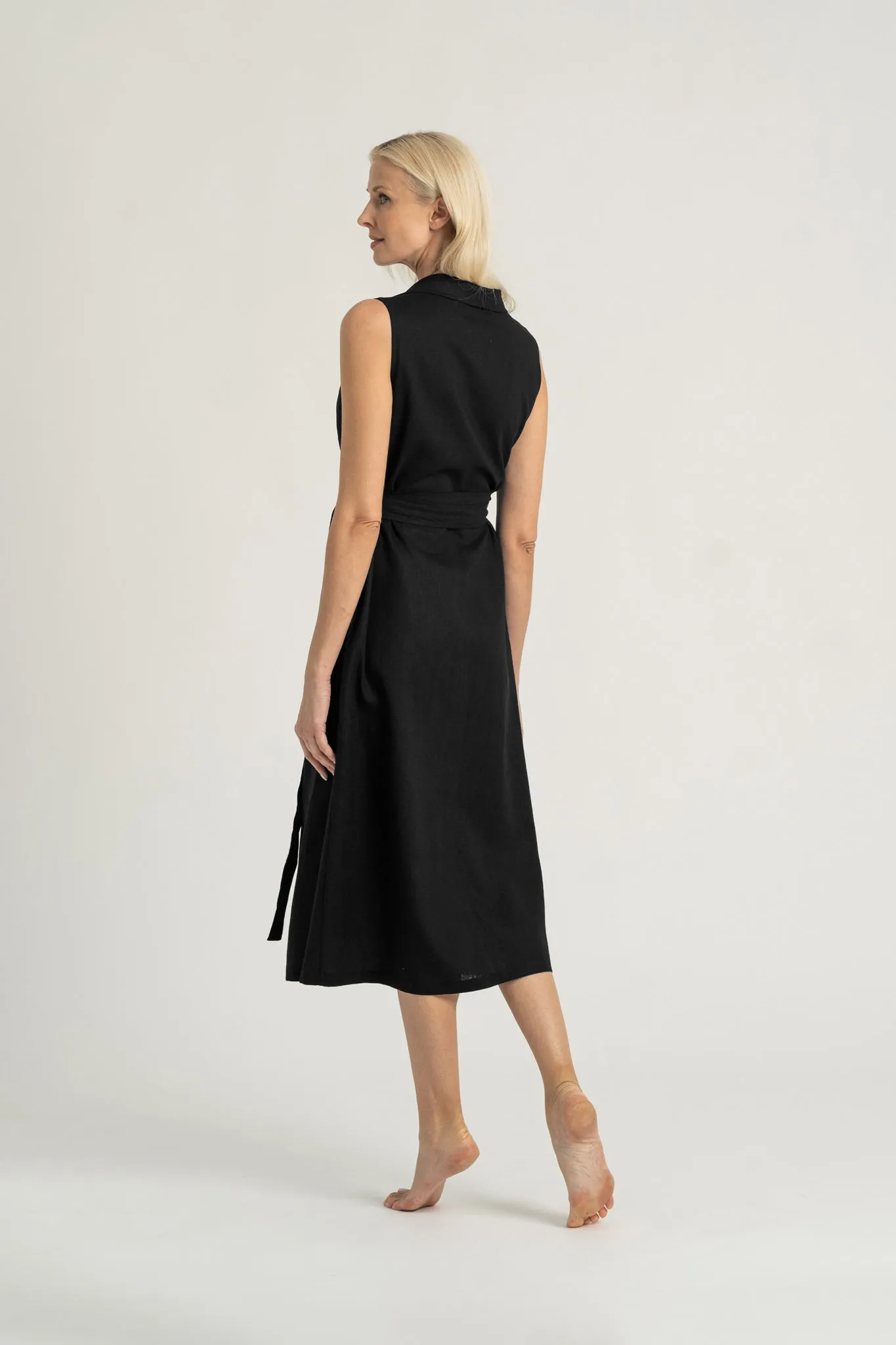 Cora Linen Wrap Dress Black