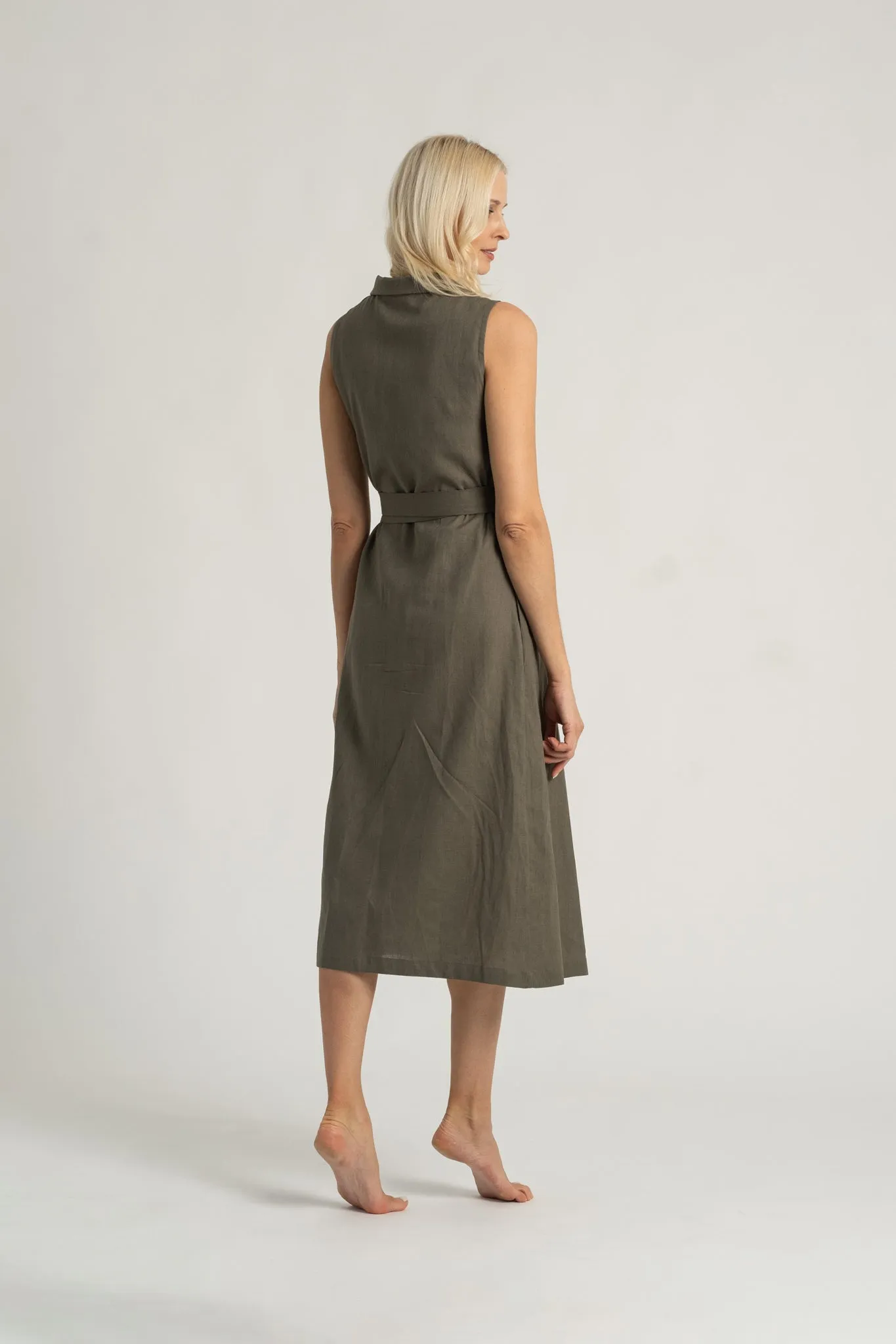 Cora Linen Wrap Dress Khaki