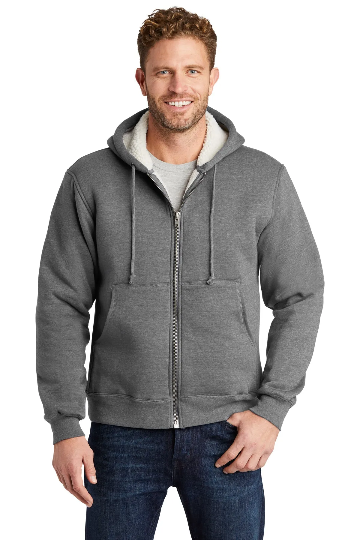 CornerStone Sherpa-Lined Hooded Fleece Jacket, Grey