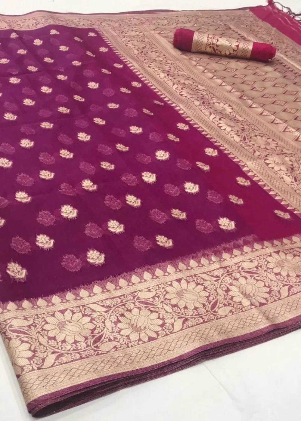 Dark Orchid Purple Zari Woven Organza Silk Saree