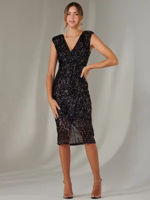 Demi Sequin Wrap Slit Bodycon Dress, Navy Multi