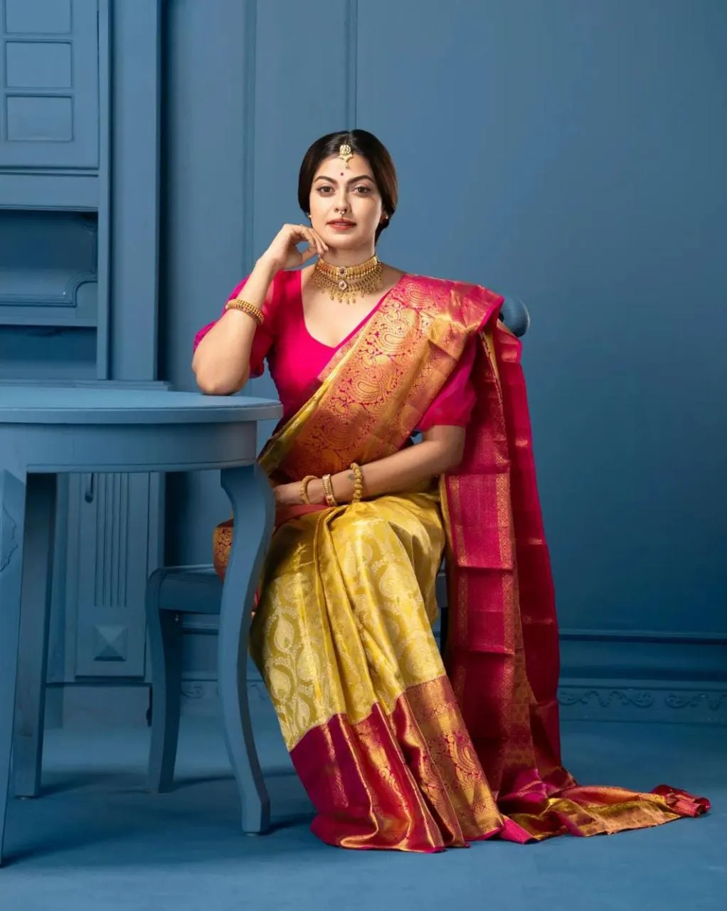 Denouement Yellow Soft Silk Saree With Glittering Blouse Piece