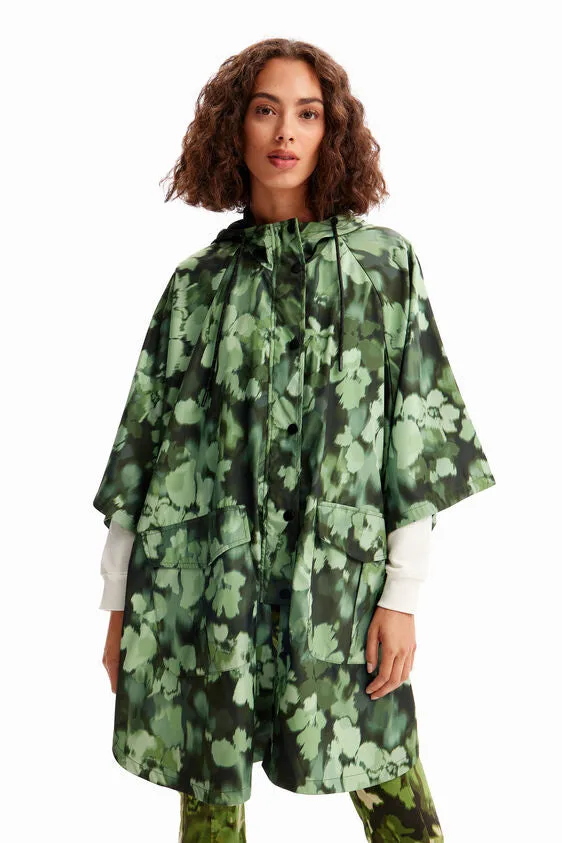 Desigual Fabric Poncho - Camouflage Floral Green