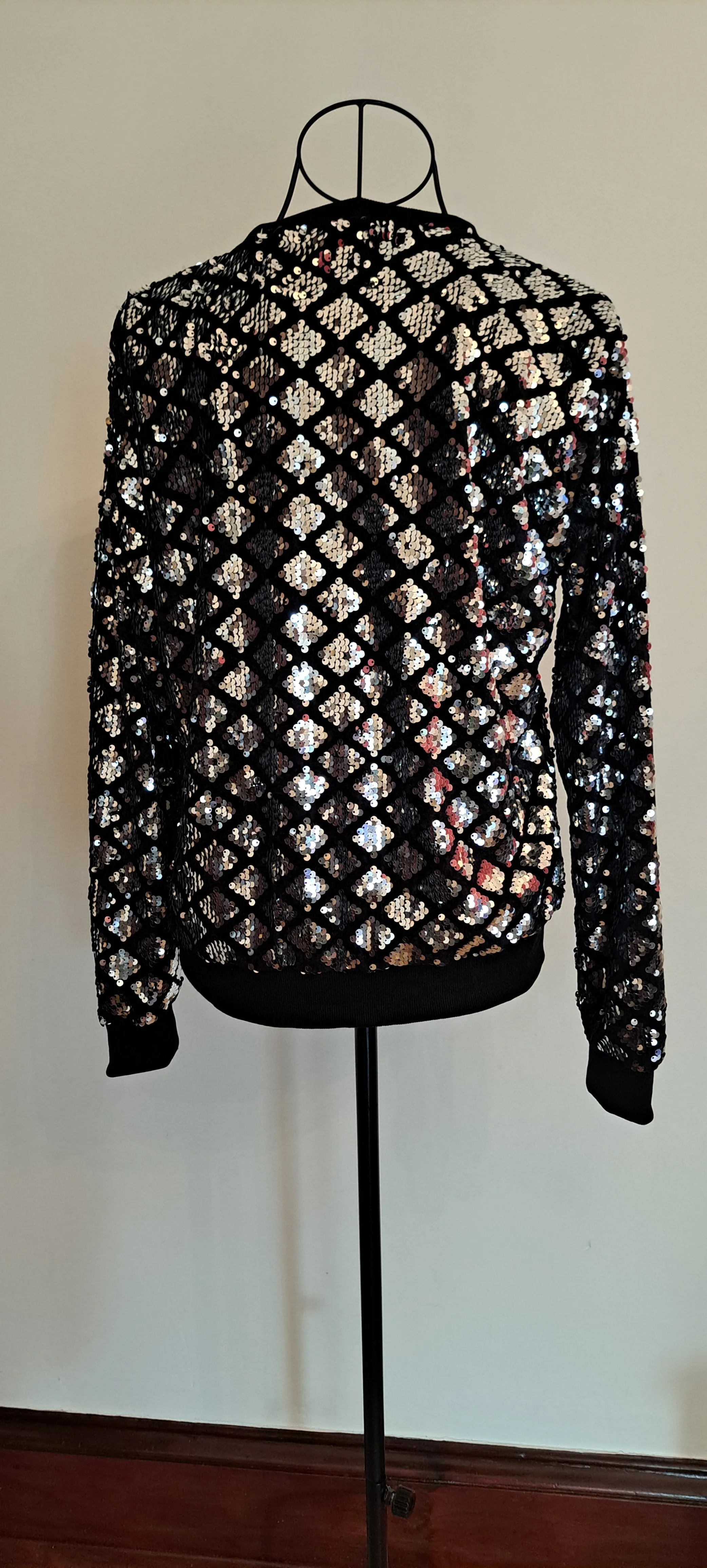 Diamond Design Sequin Bomber Jacket