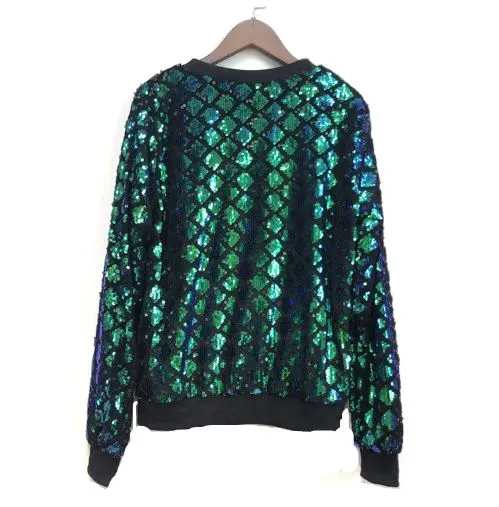 Diamond Design Sequin Bomber Jacket