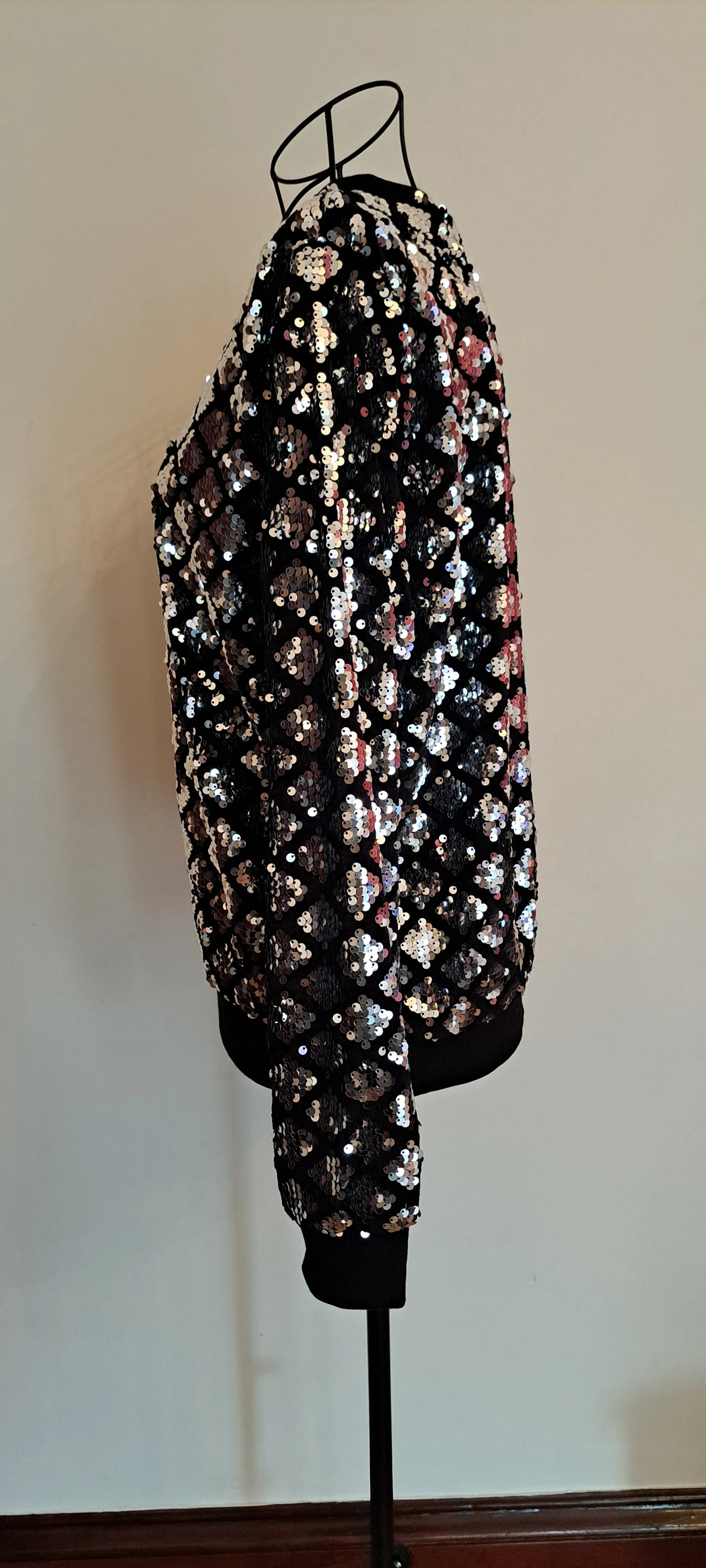 Diamond Design Sequin Bomber Jacket