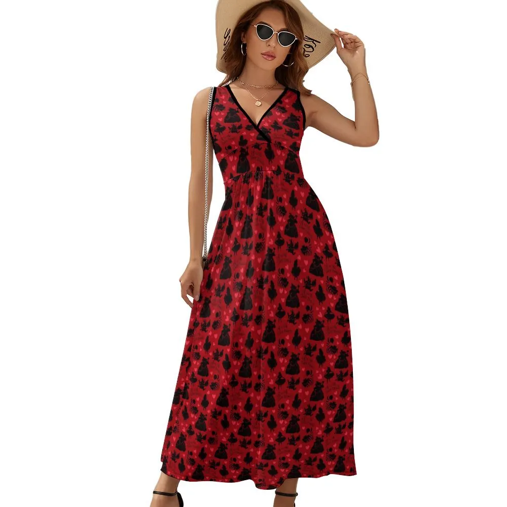 Disney Alice In Wonderland Queen Of Hearts Off With Their Heads Women's Long Sleeveless Dress