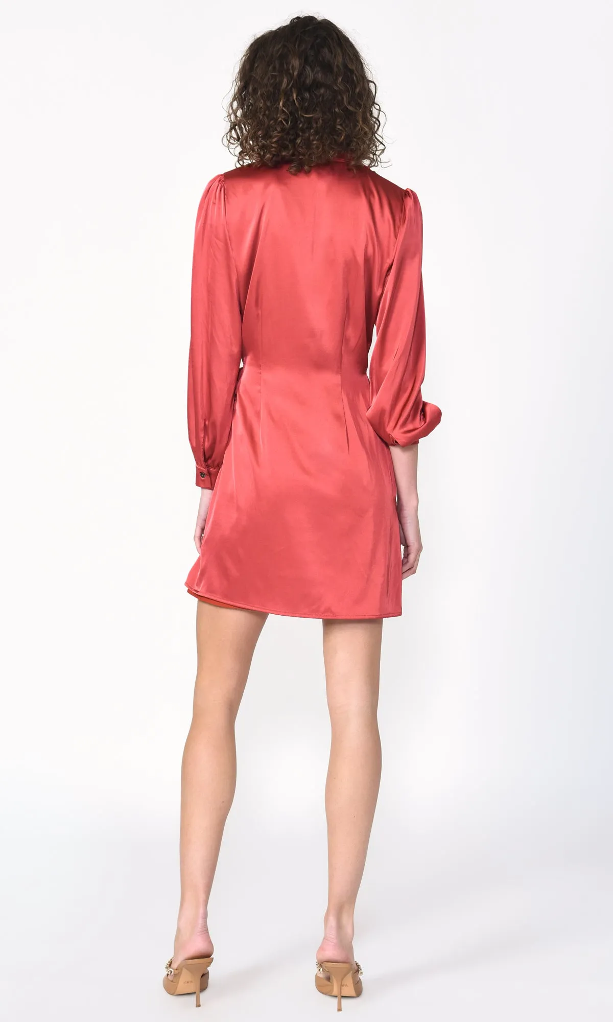 Donny Wrap Front Tie Sateen Dress